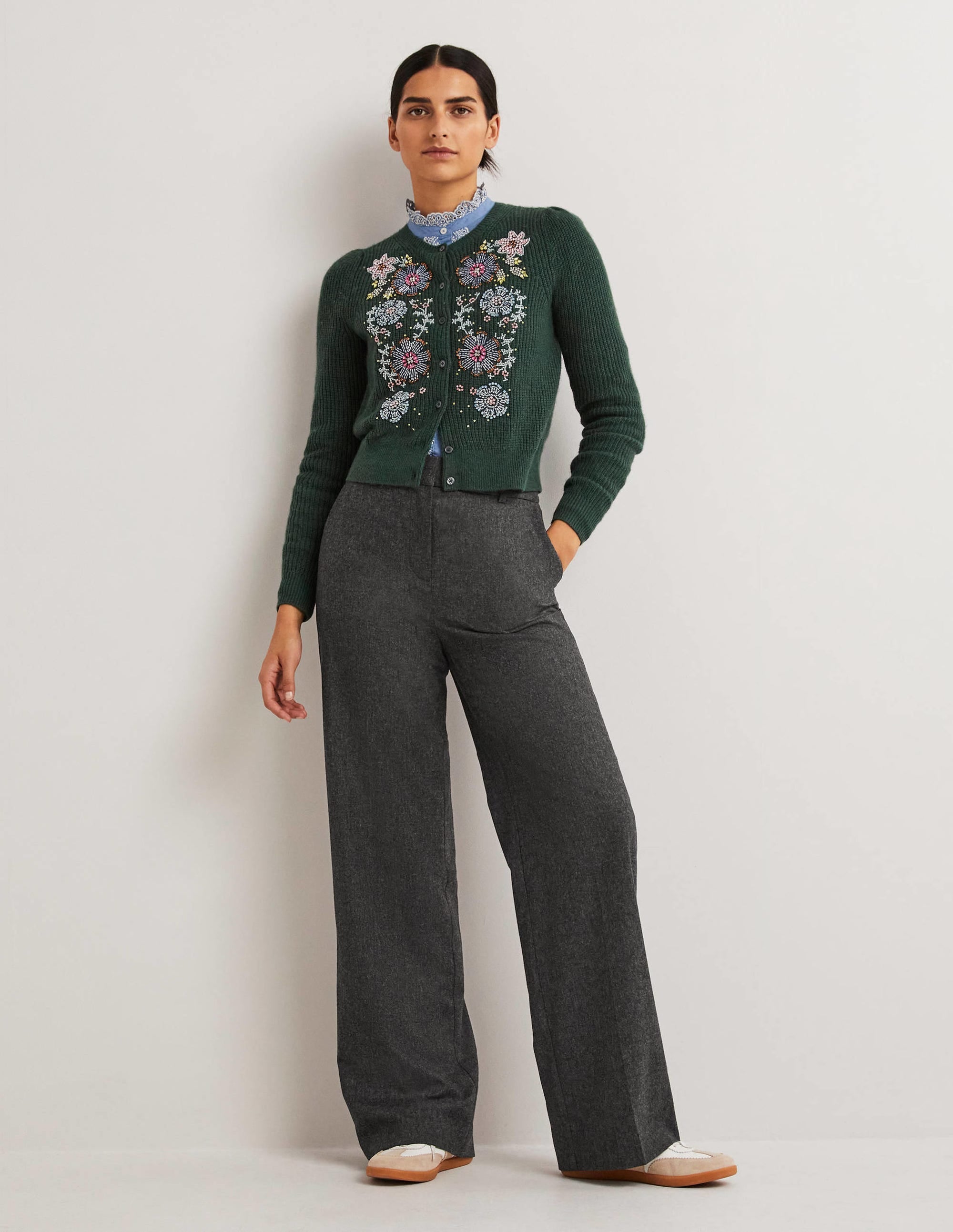 Pantalon large en laine-Anthracite chiné - Image 5