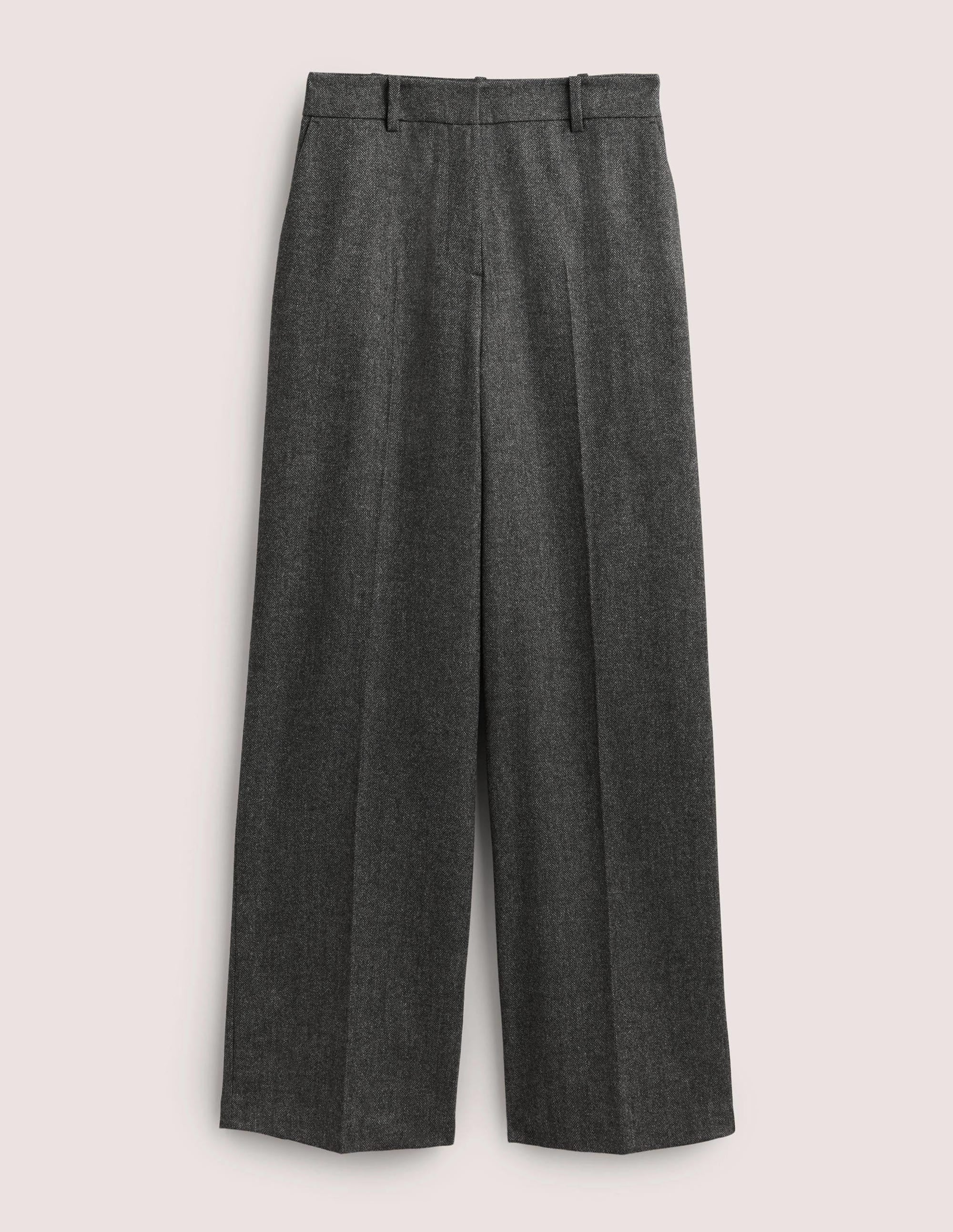 Wool Wide Leg Trousers-Grey Herringbone - Image 6