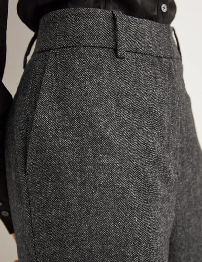 Wollhose mit weitem Bein-Grau, Fischgrätmuster