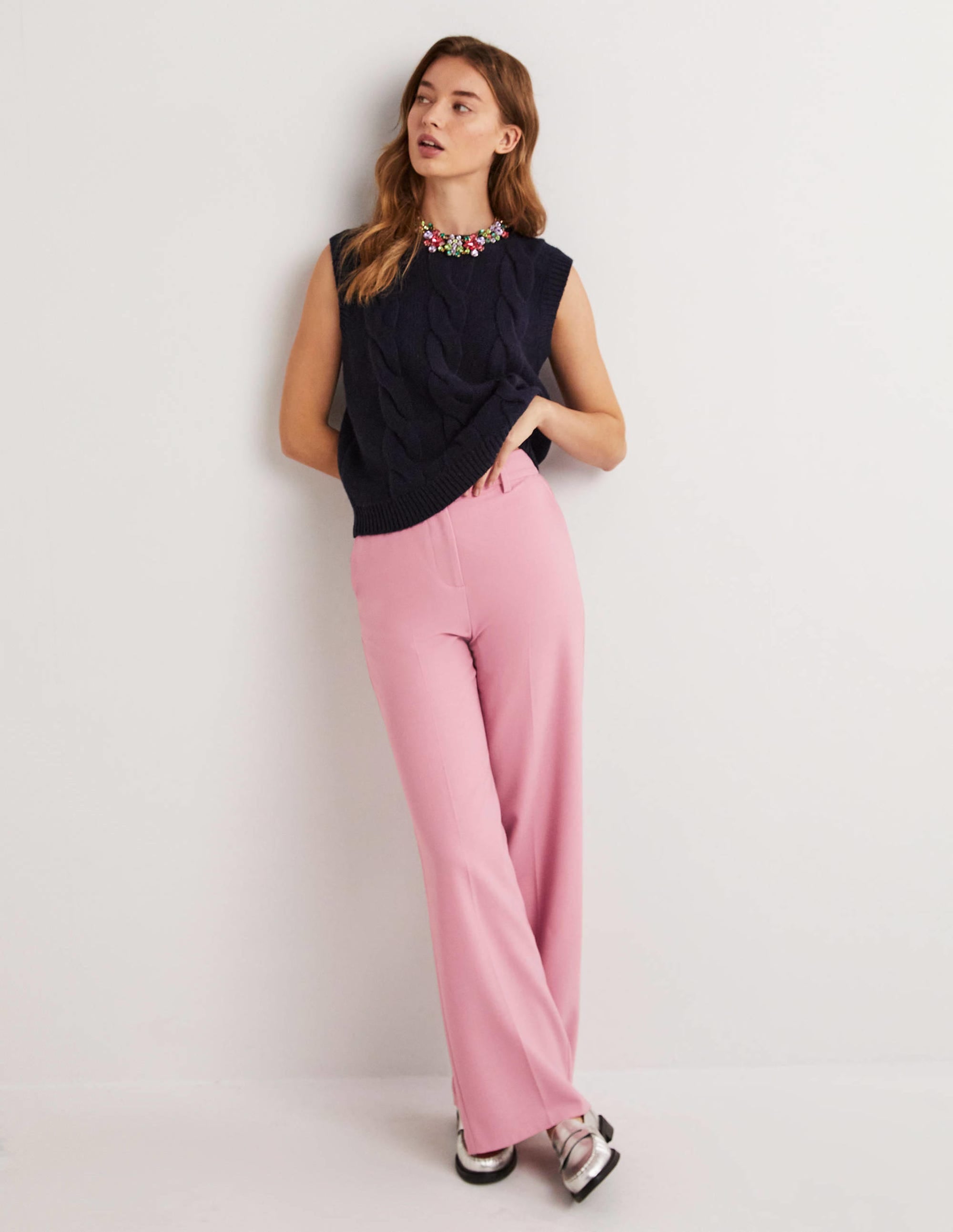 Wool Wide Leg Trousers-Cherry Blossom - Image 1