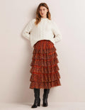 Jupe midi en tulle à volants-Rouge fusée, motif Floral Terrace