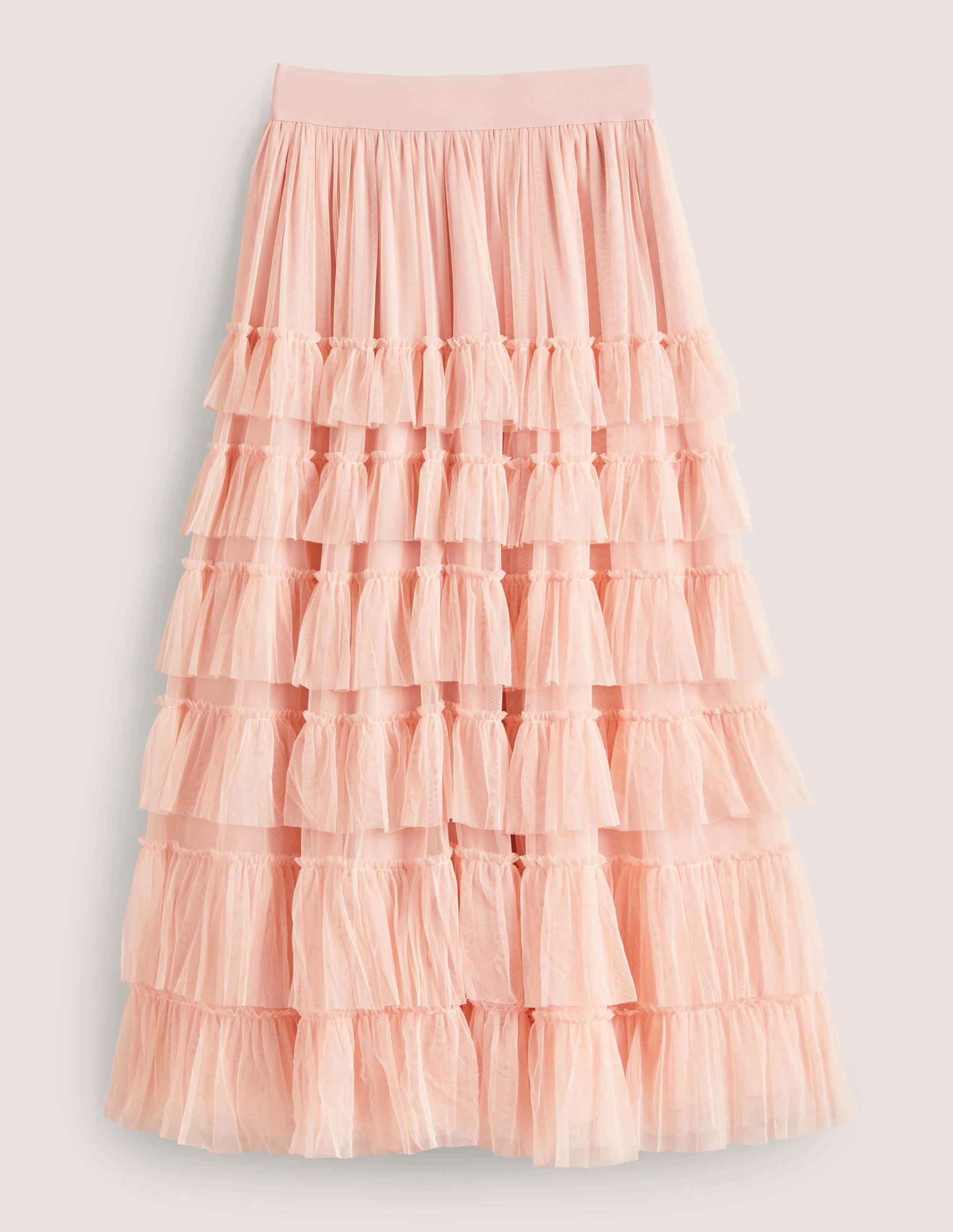 Pink Ruffle Tulle Midi Skirt-Rose ancien - Image 5