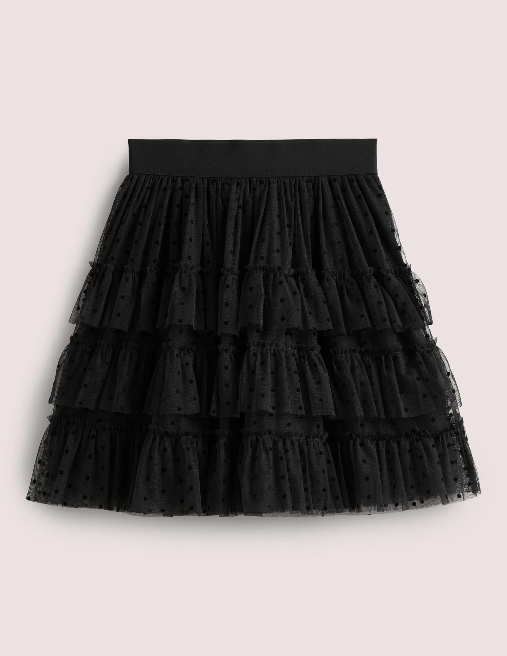 Black Polka Dot Ruffle Tulle Mini Skirt-Schwarz-6