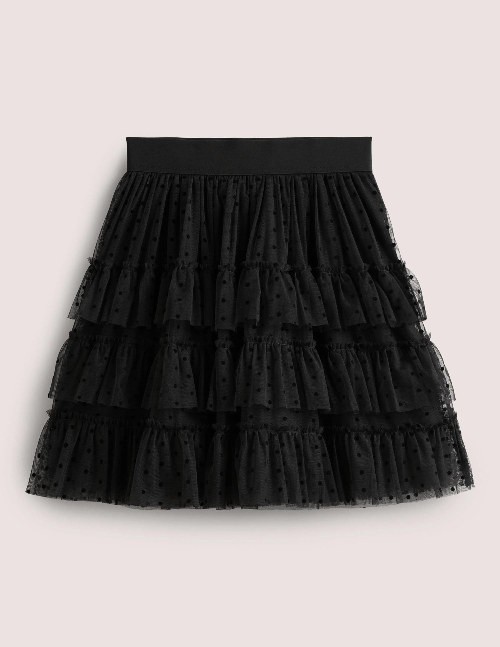 Black Polka Dot Ruffle Tulle Mini Skirt-Schwarz - Image 6