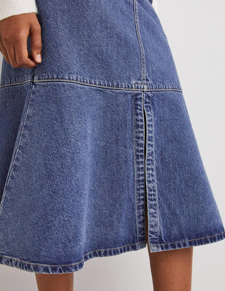 Ausgestellter Midirock aus Denim-Helles Vintageblau