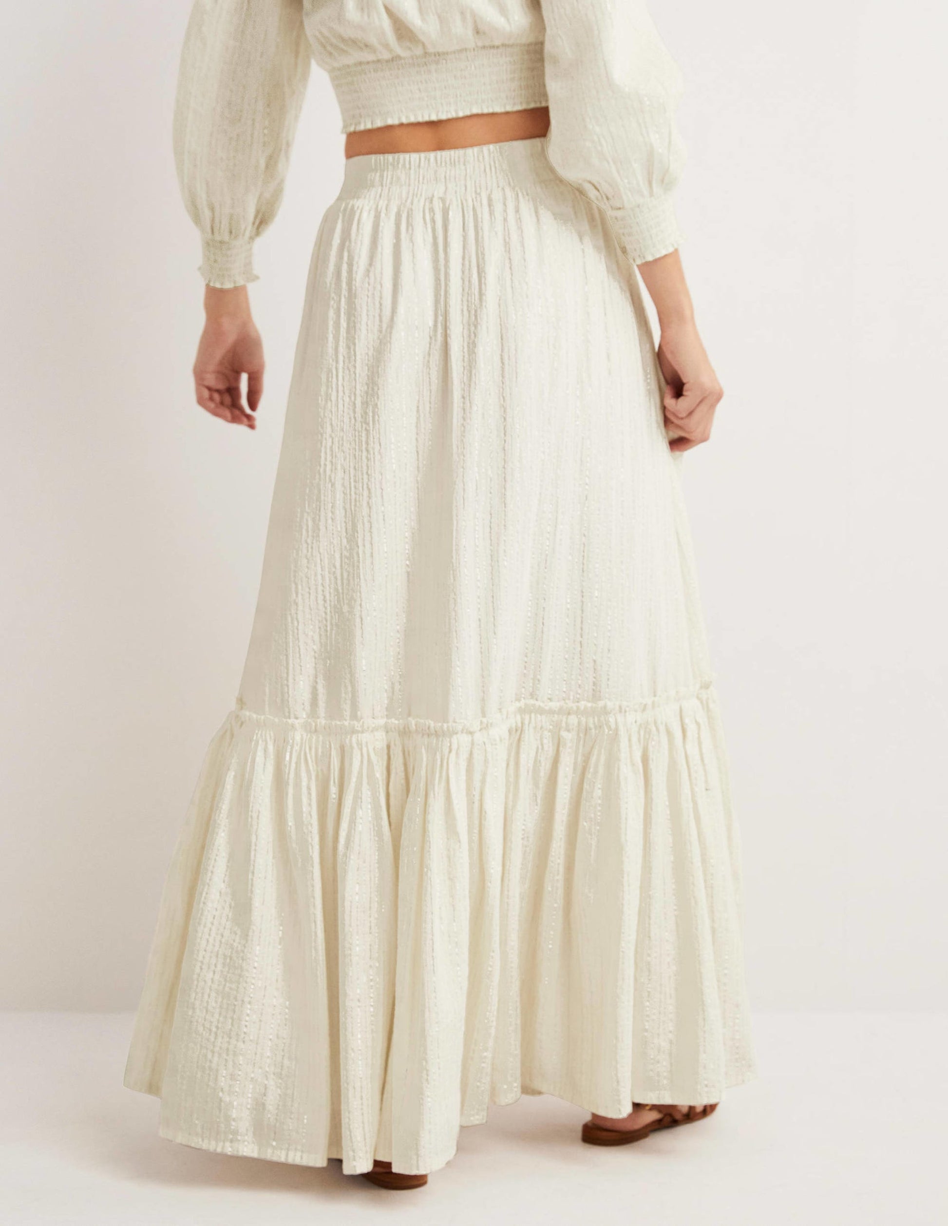 Cotton Metallic Maxi Skirt-Ivory Crinkle Lurex-3