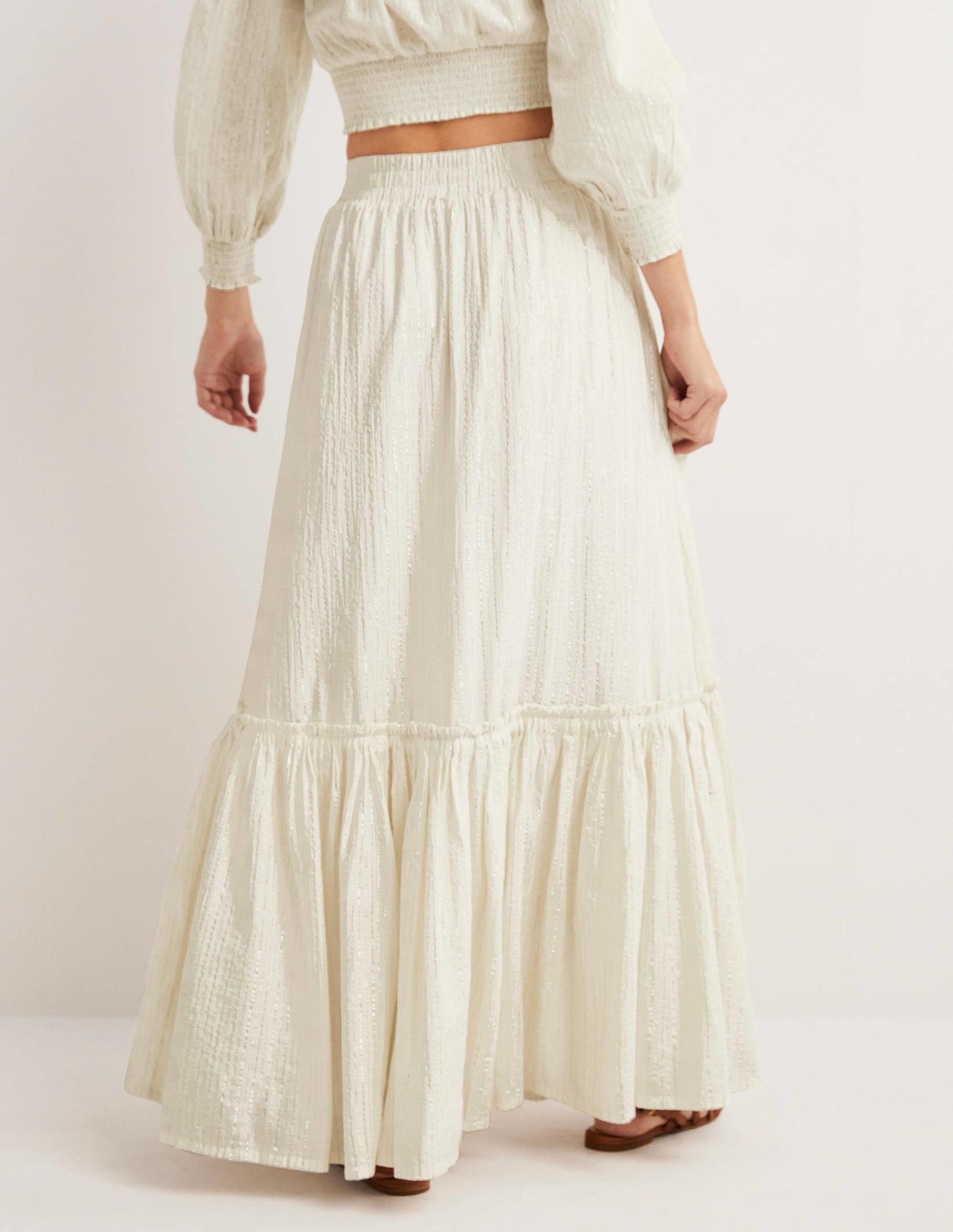 Cotton Metallic Maxi Skirt-Ivory Crinkle Lurex - Image 3