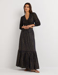 Metallic-Maxirock aus Baumwolle-Navy, Crinkle-Lurex
