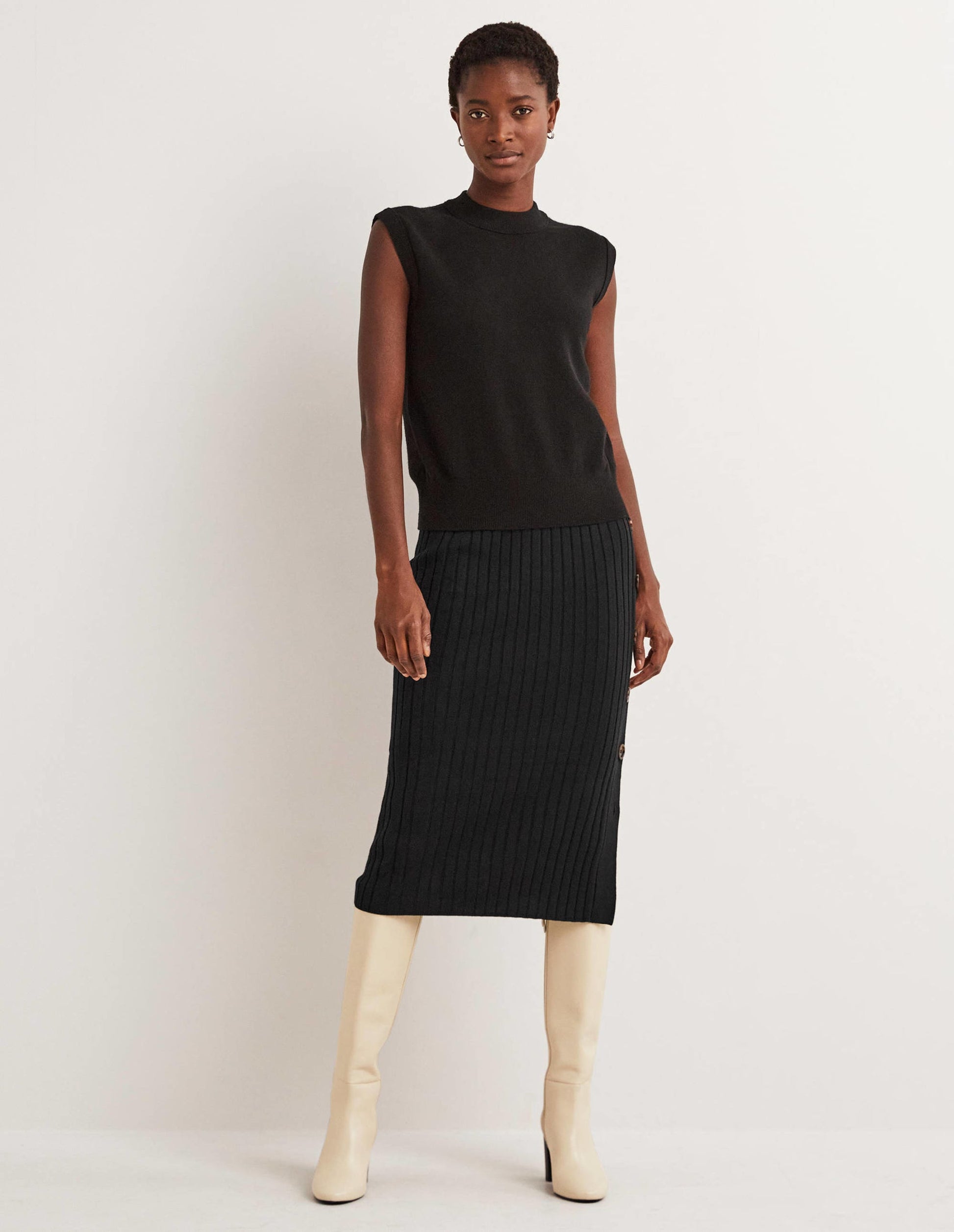 Knitted Column Skirt-Noir-5
