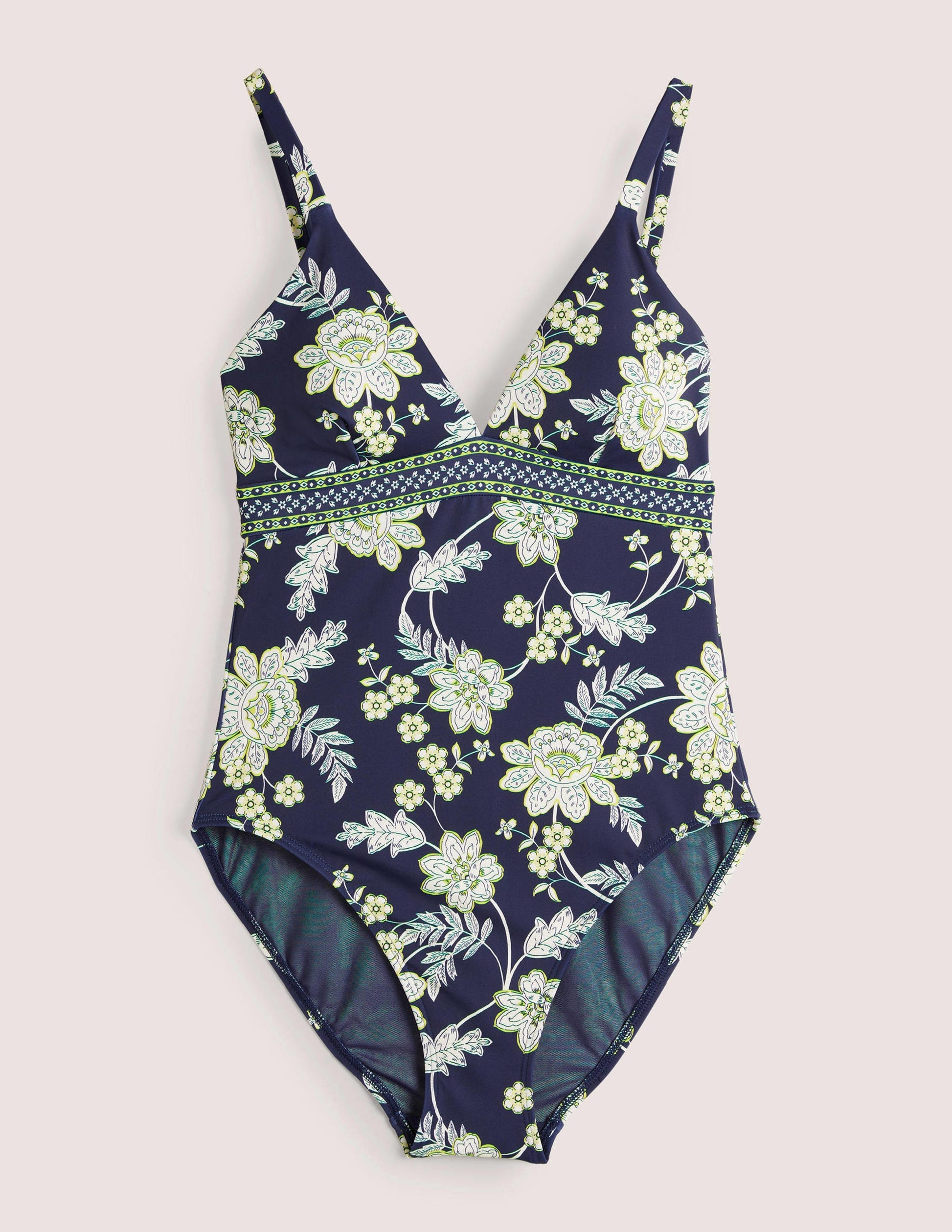 Arezzo Badeanzug mit V-Ausschnitt und Einsatz-Navy, Chintz Bloom-5