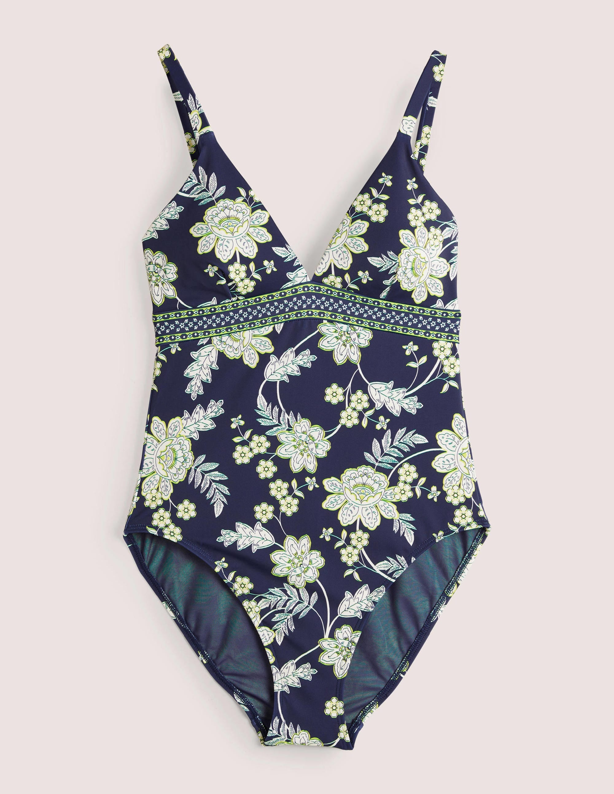 Arezzo Badeanzug mit V-Ausschnitt und Einsatz-Navy, Chintz Bloom - Image 5