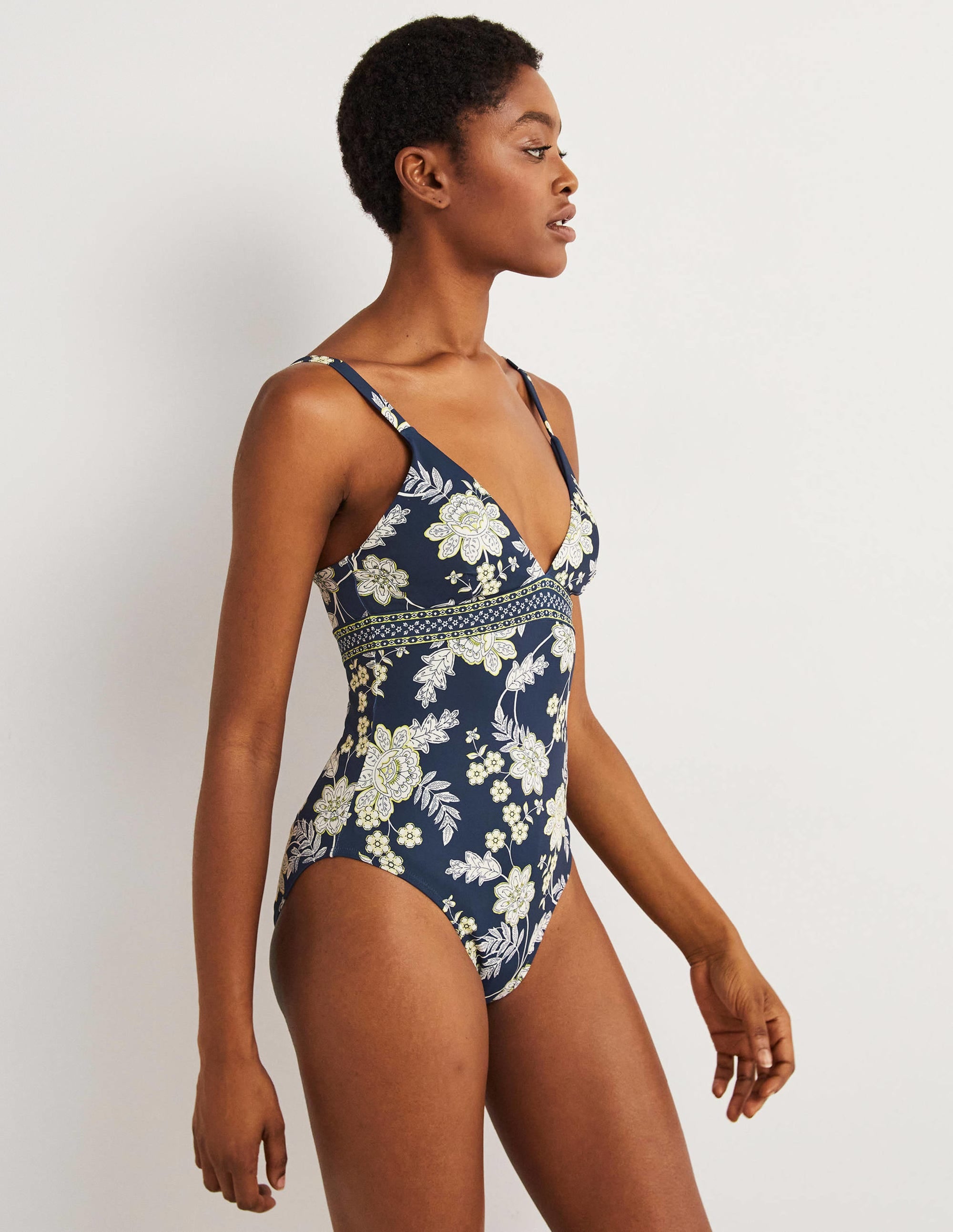 Arezzo Badeanzug mit V-Ausschnitt und Einsatz-Navy, Chintz Bloom - Image 4