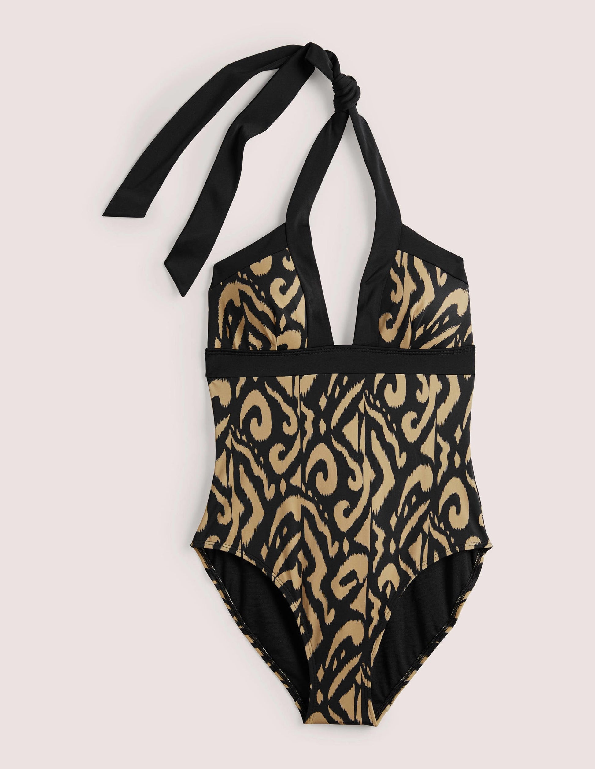 Ithaca Neckholder-Badeanzug-Sattes Schwarz, Ikat-Muster-5