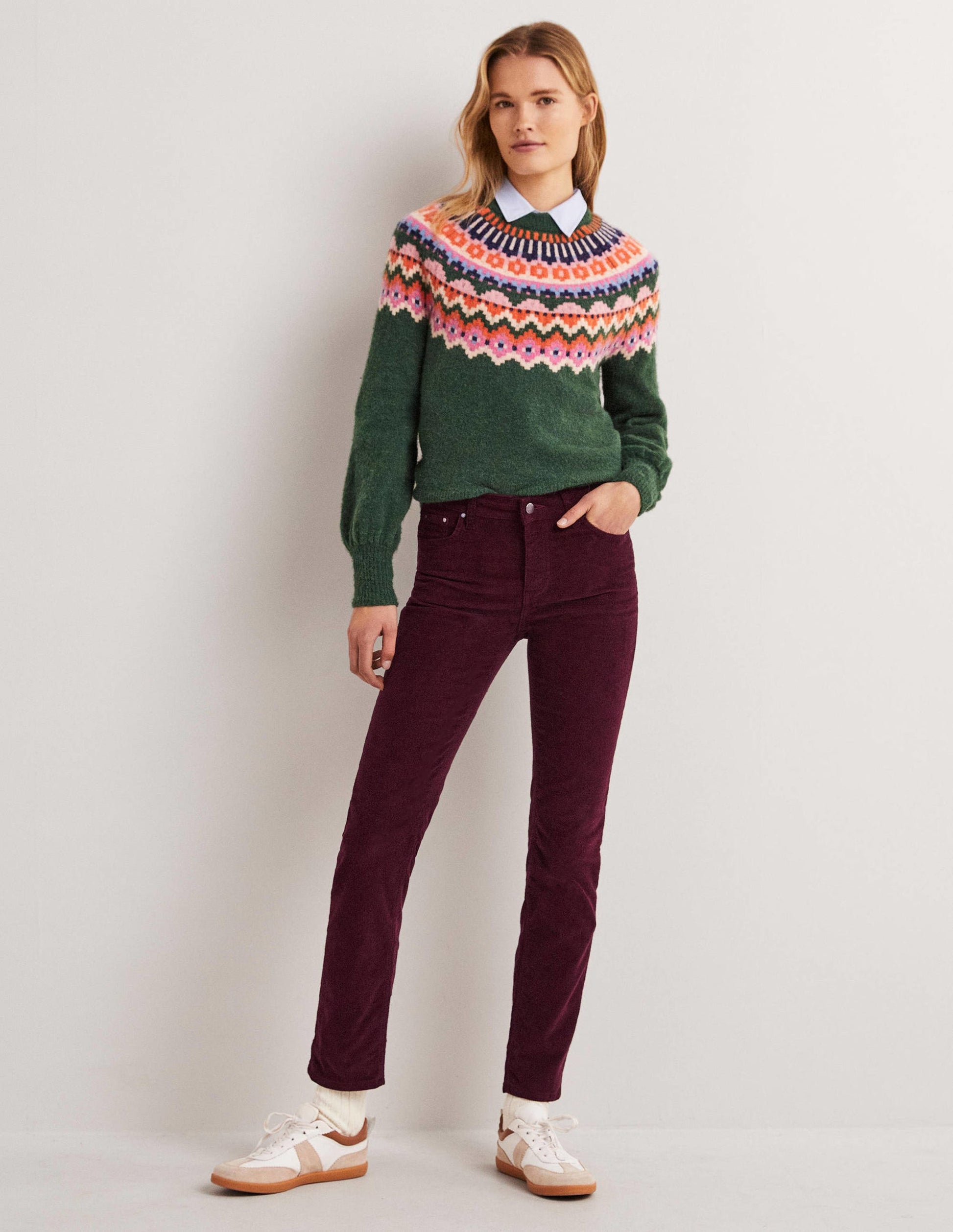 Schmale Cord-Jeans mit geradem Bein-Glühweinrot-1