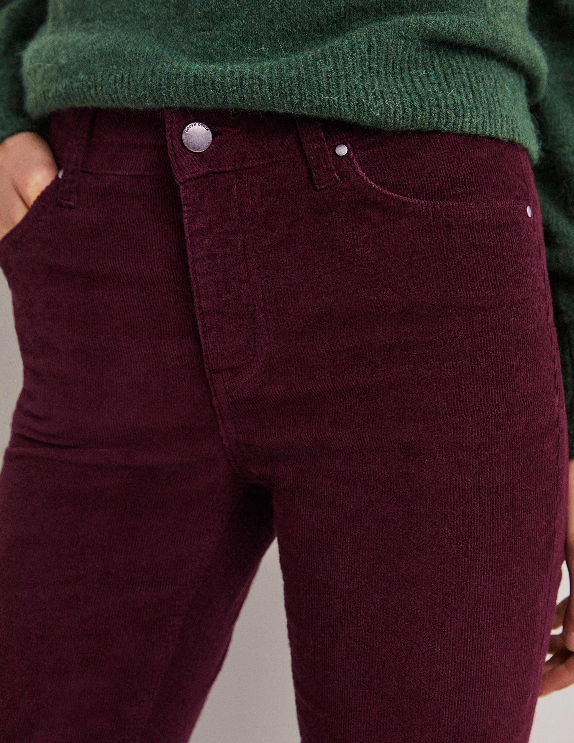 Schmale Cord-Jeans mit geradem Bein-Glühweinrot-2