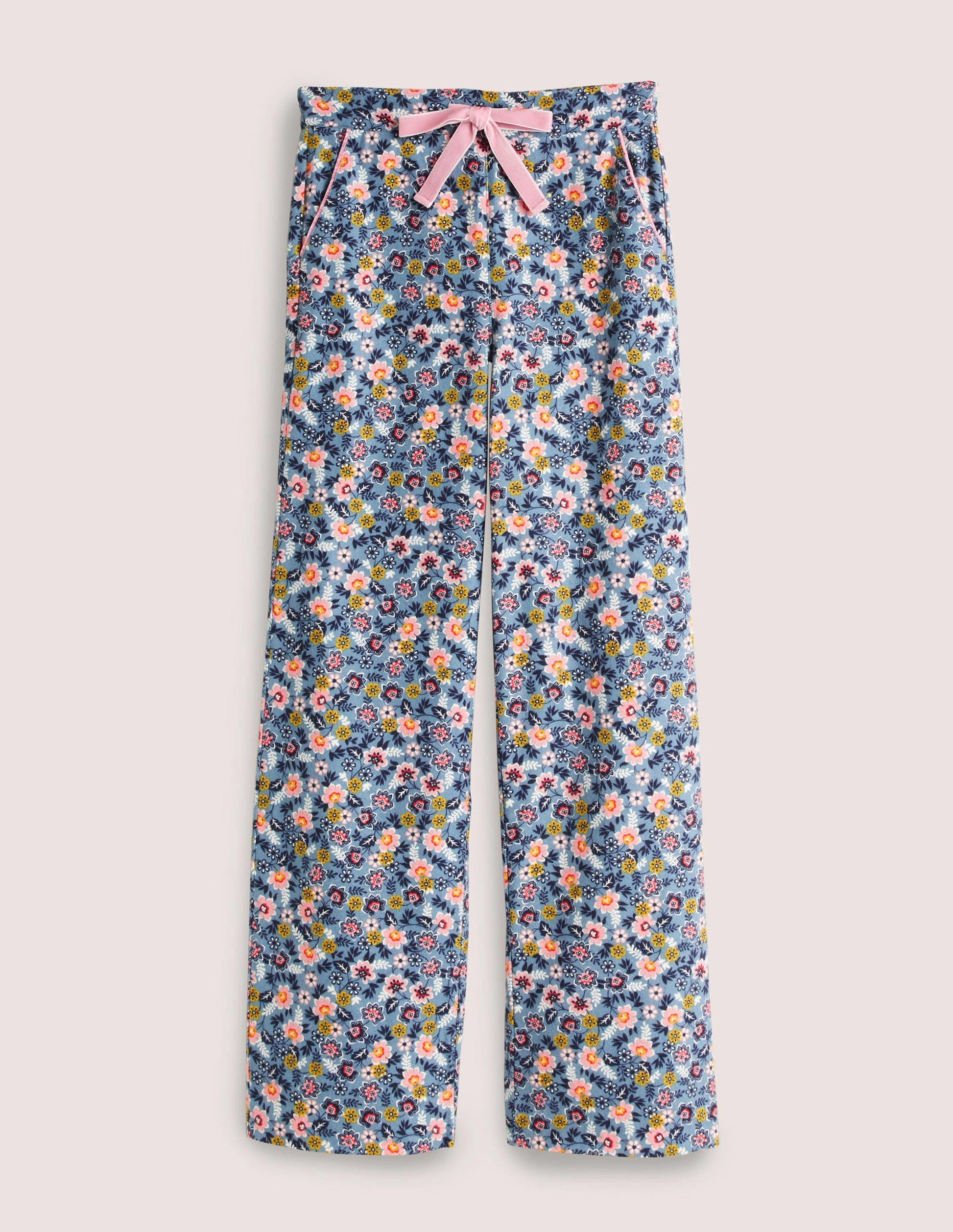 Blue Floral Pyjama Bottoms-Mittelblau, Üppige Blätter-5