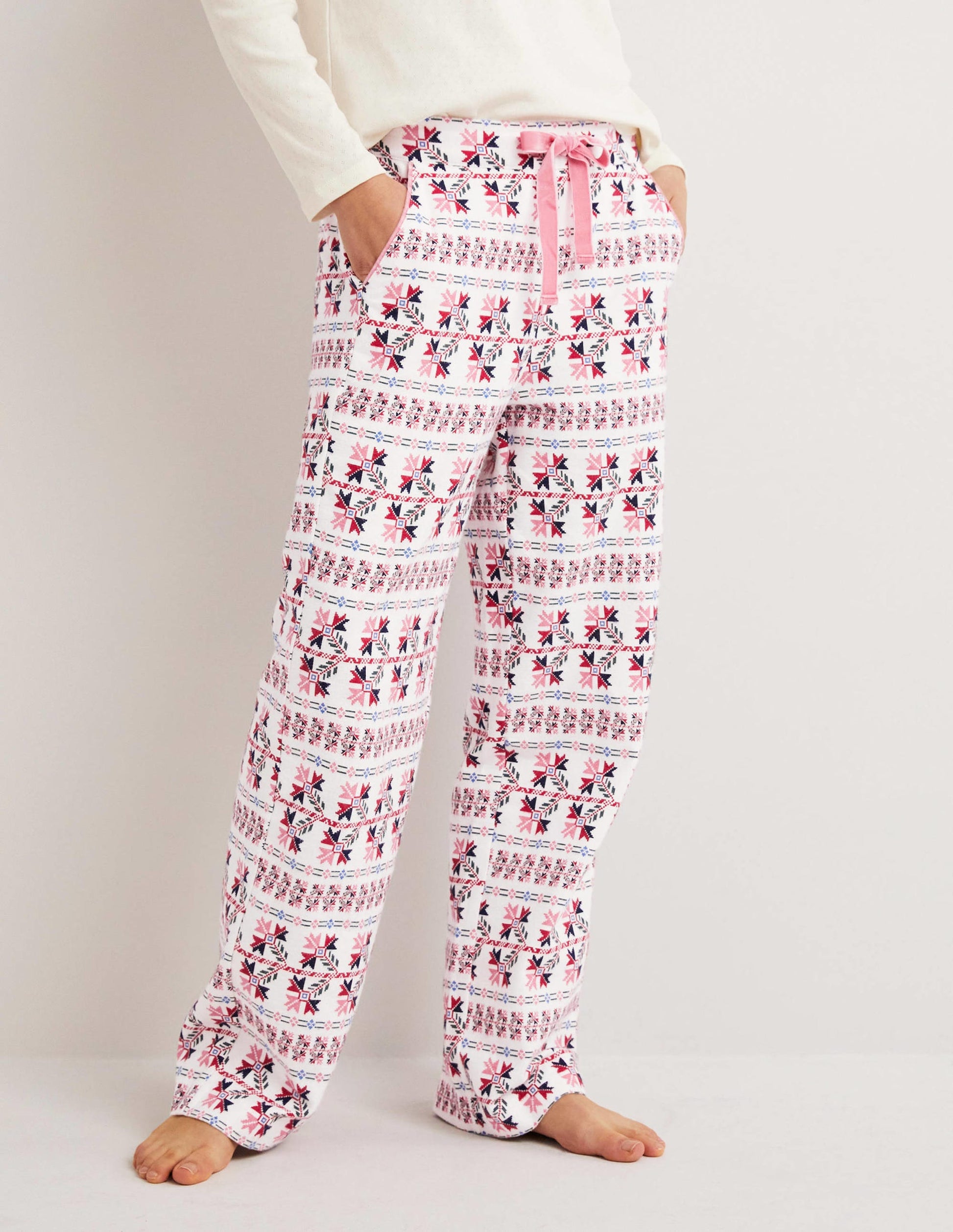 White Aztec Print Pyjama Bottoms-Ivoire, motif Aztec Bloom-4