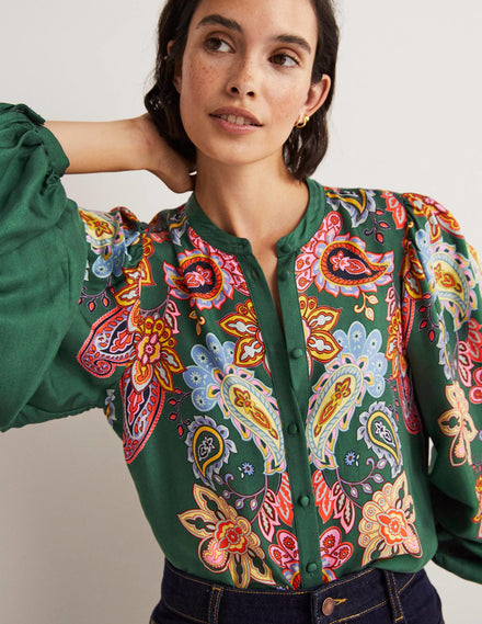 Anna Bluse mit Blousonärmeln-Trekking-Grün, Paisleymuster
