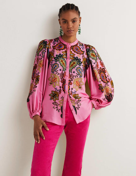 Anna Bluse mit Blousonärmeln-Kirschblütenrosa, Paisleymuster