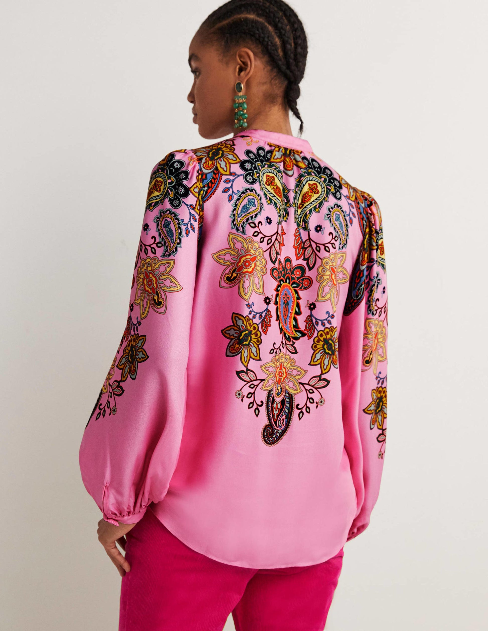 Anna Bluse mit Blousonärmeln-Kirschblütenrosa, Paisleymuster-3
