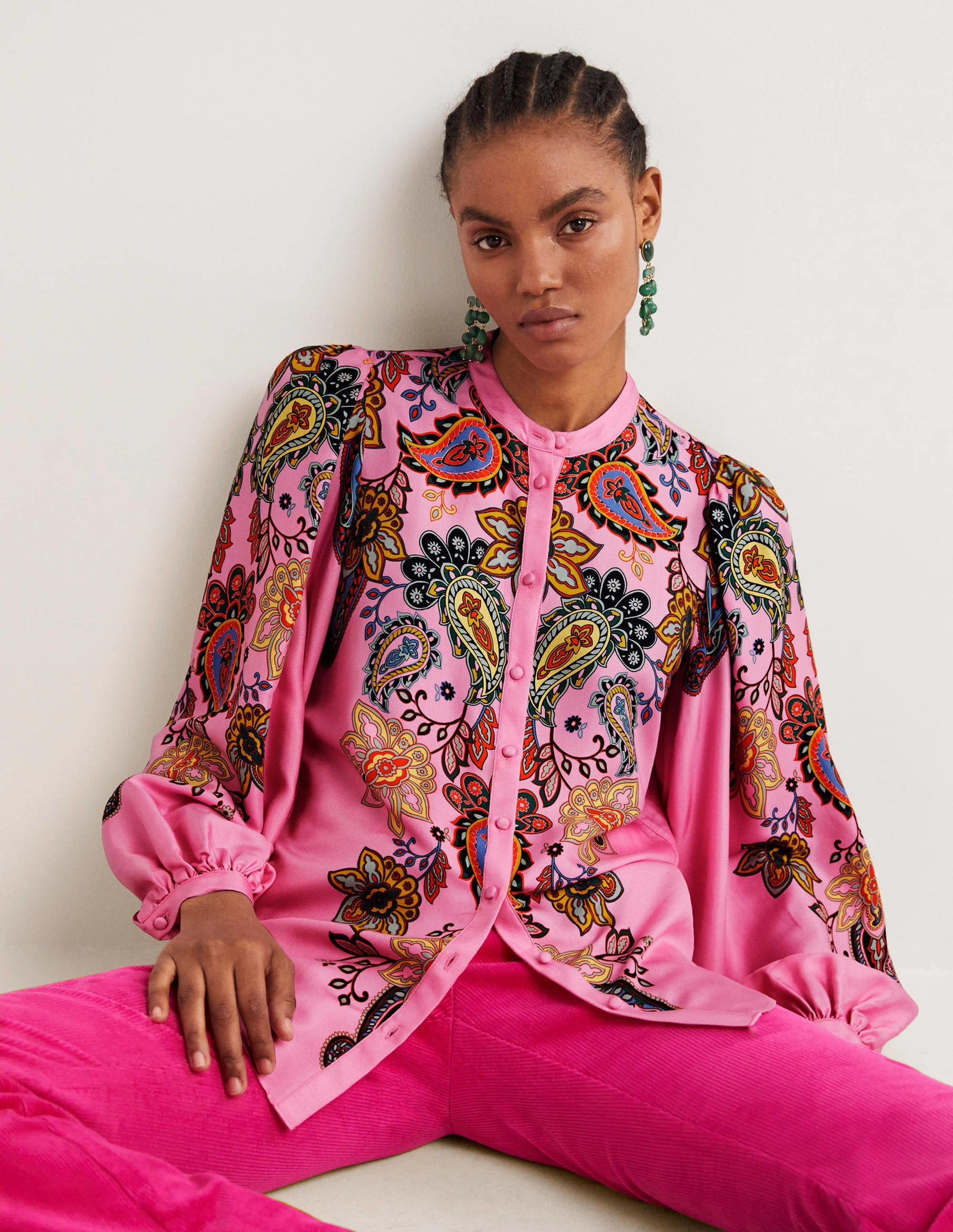 Anna Bluse mit Blousonärmeln-Kirschblütenrosa, Paisleymuster-4