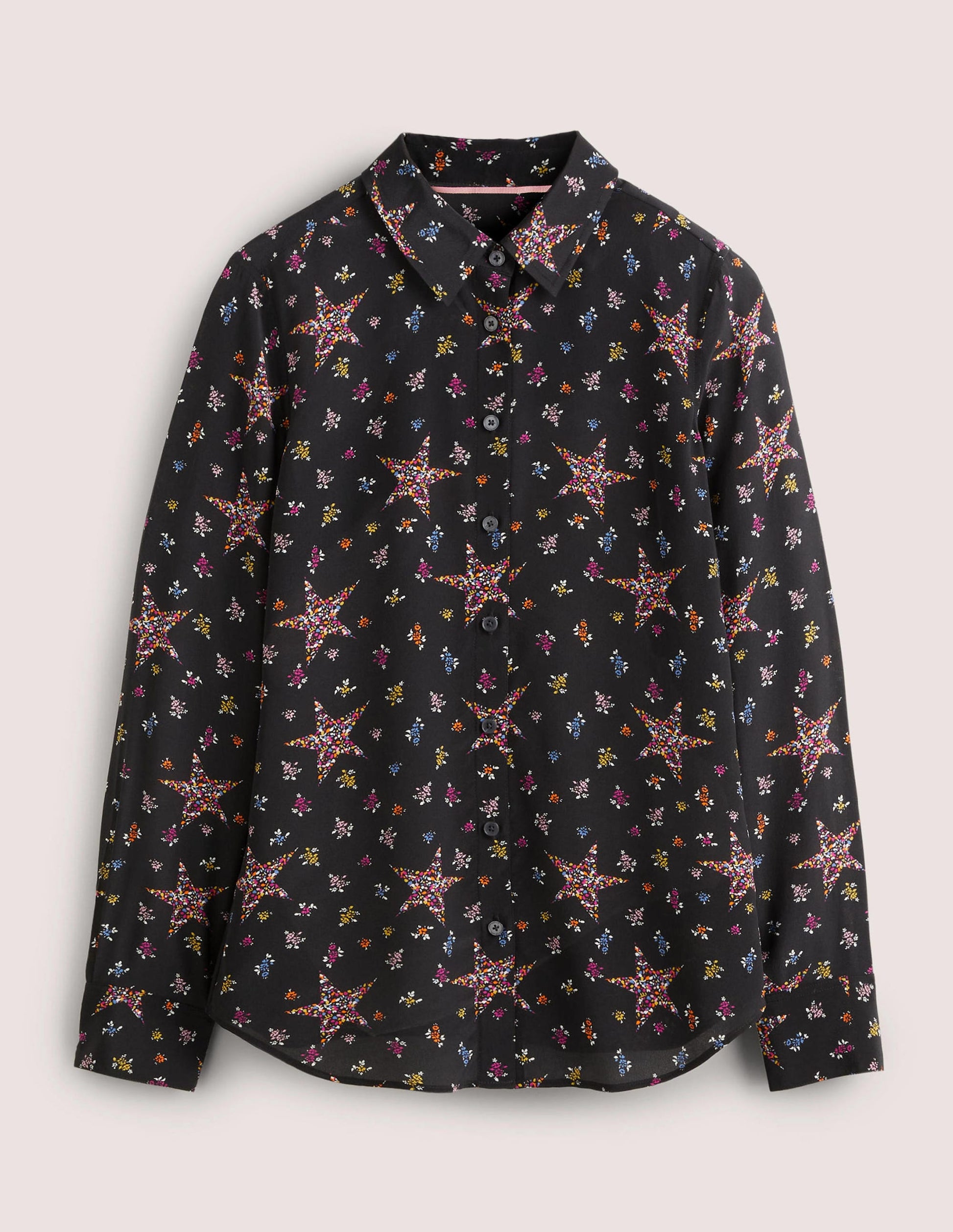 Seidenhemd-Schwarz, Filigranes Sternmuster-6