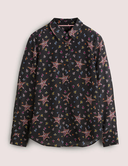 Seidenhemd-Schwarz, Filigranes Sternmuster-6