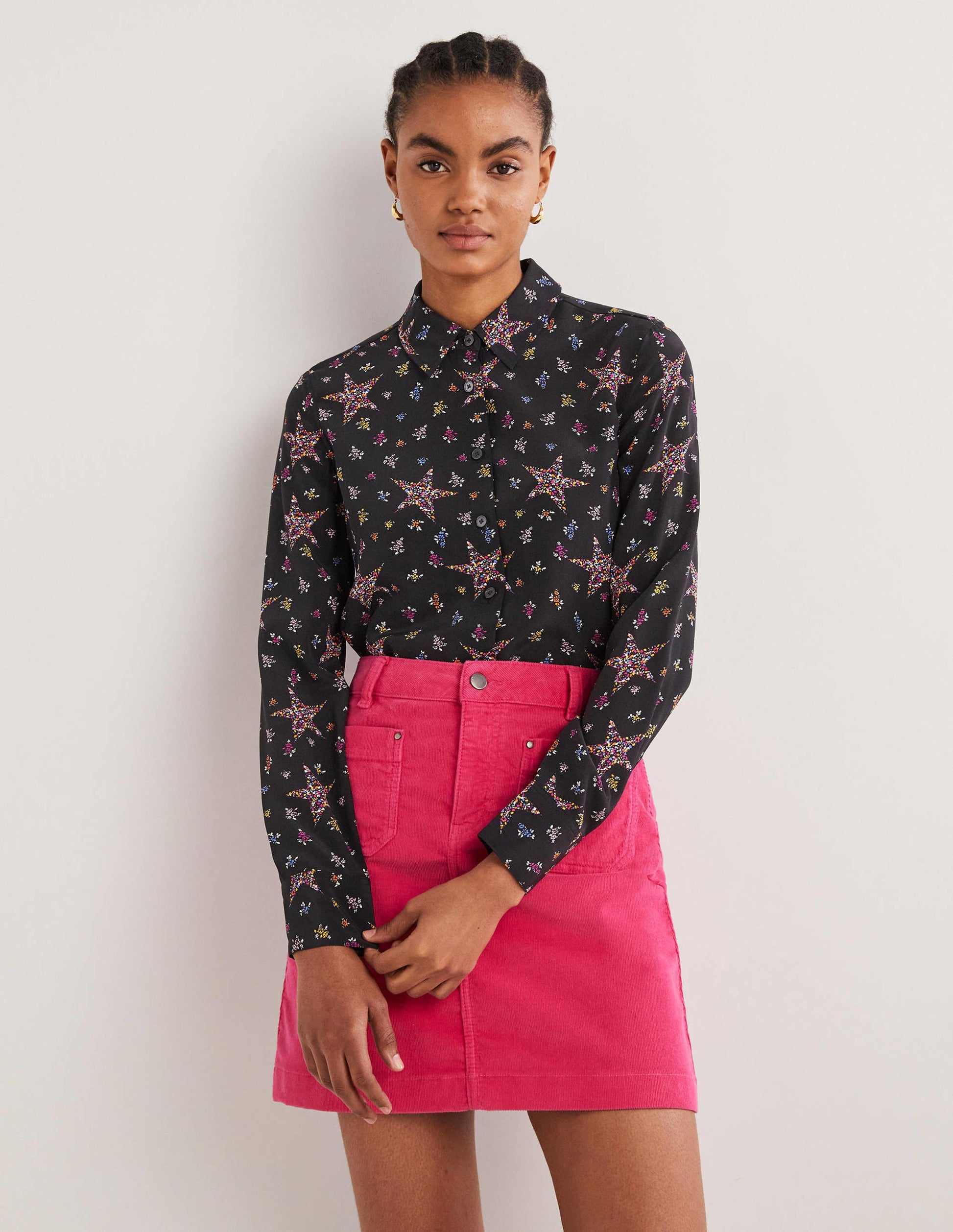 Seidenhemd-Schwarz, Filigranes Sternmuster-1