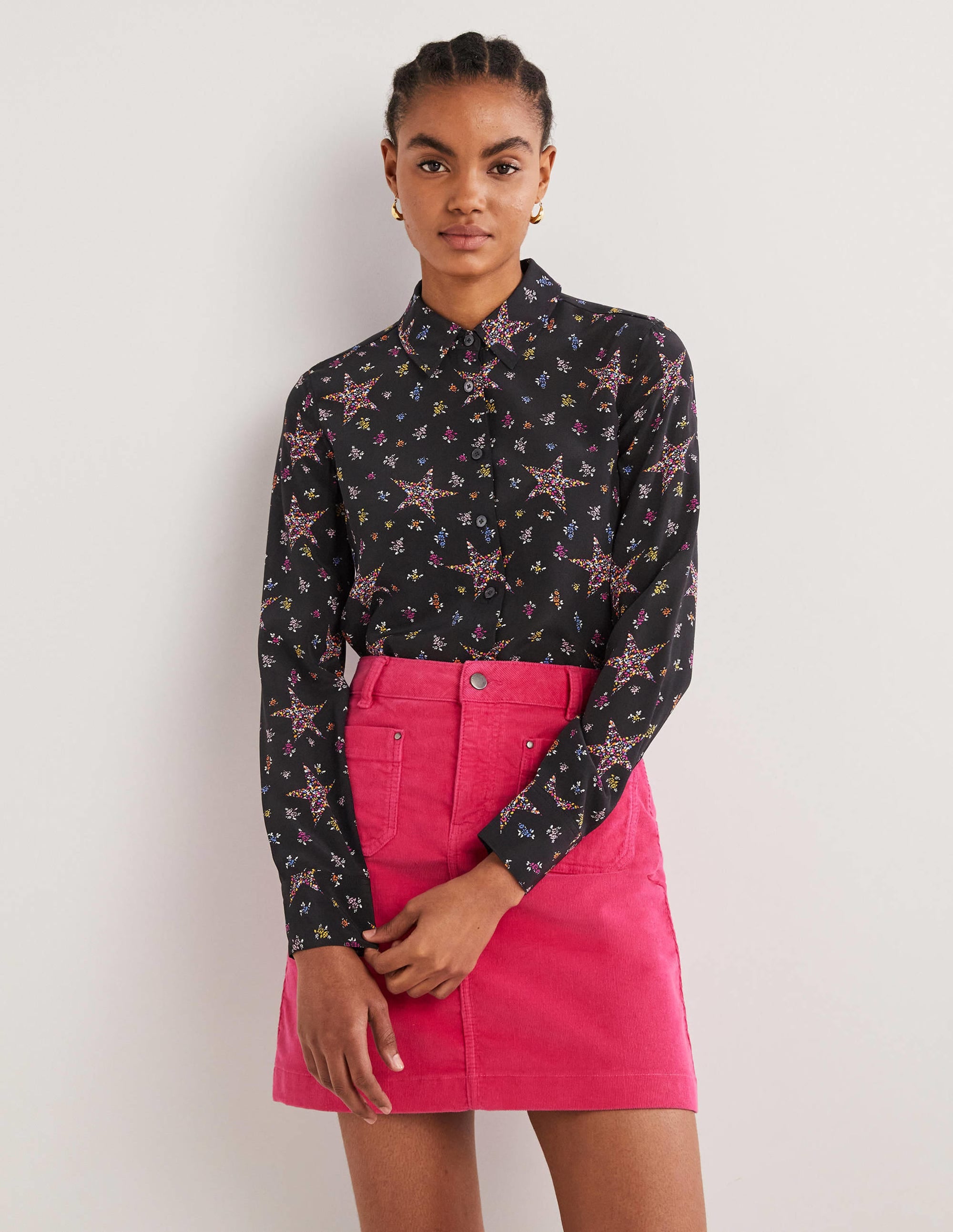 Silk Shirt-Black, Ditsy Star - Image 1