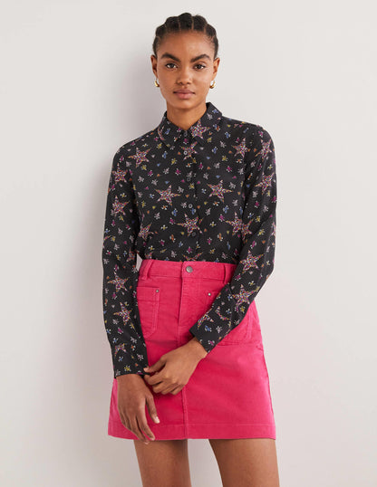 Seidenhemd-Schwarz, Filigranes Sternmuster-1