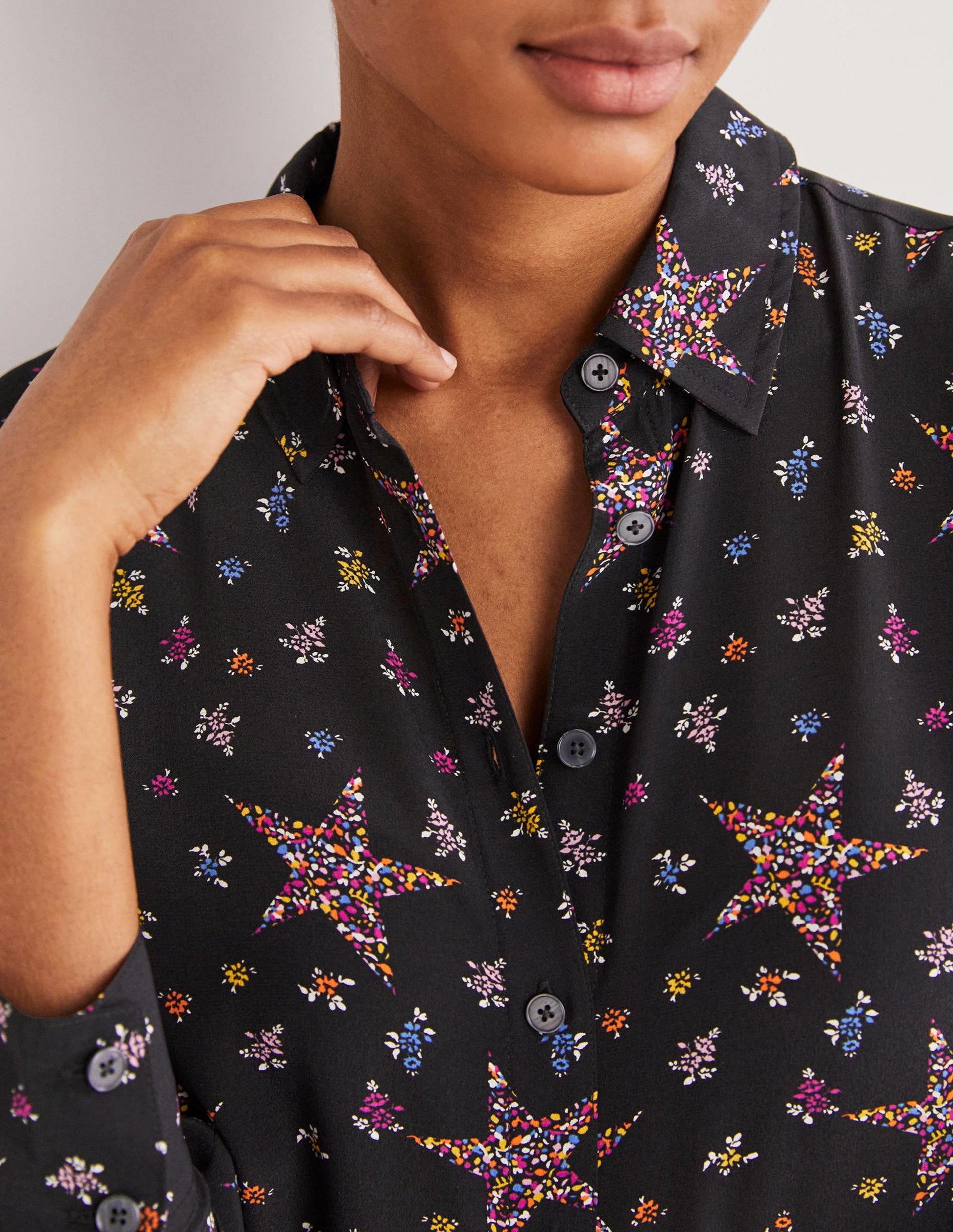 Seidenhemd-Schwarz, Filigranes Sternmuster-2