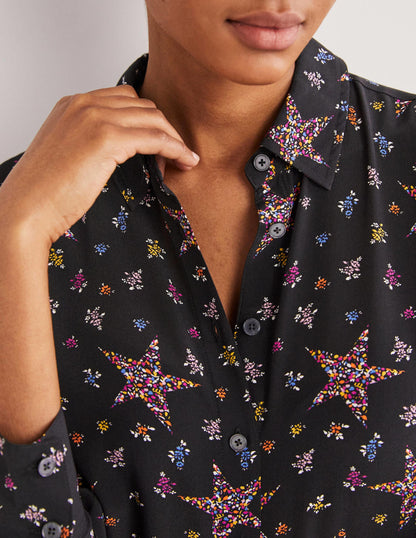 Seidenhemd-Schwarz, Filigranes Sternmuster-2