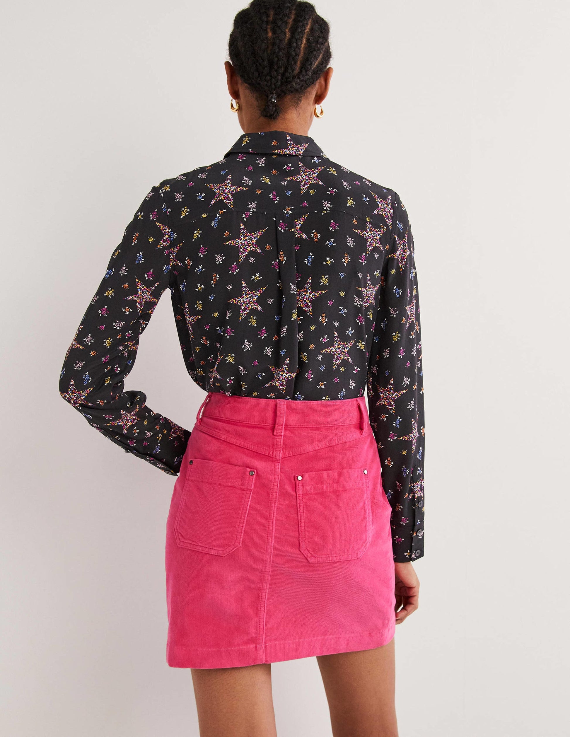 Seidenhemd-Schwarz, Filigranes Sternmuster-3