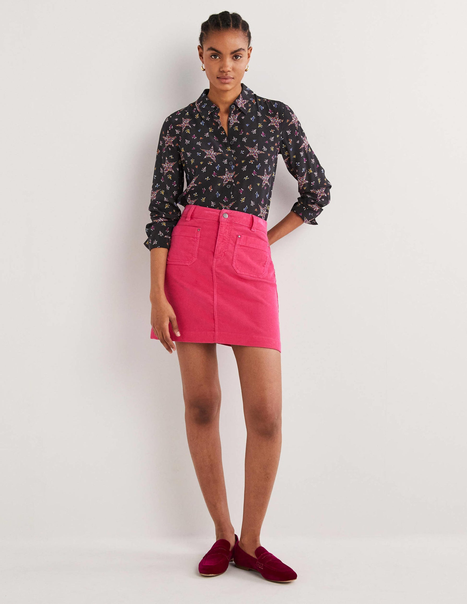 Seidenhemd-Schwarz, Filigranes Sternmuster-4