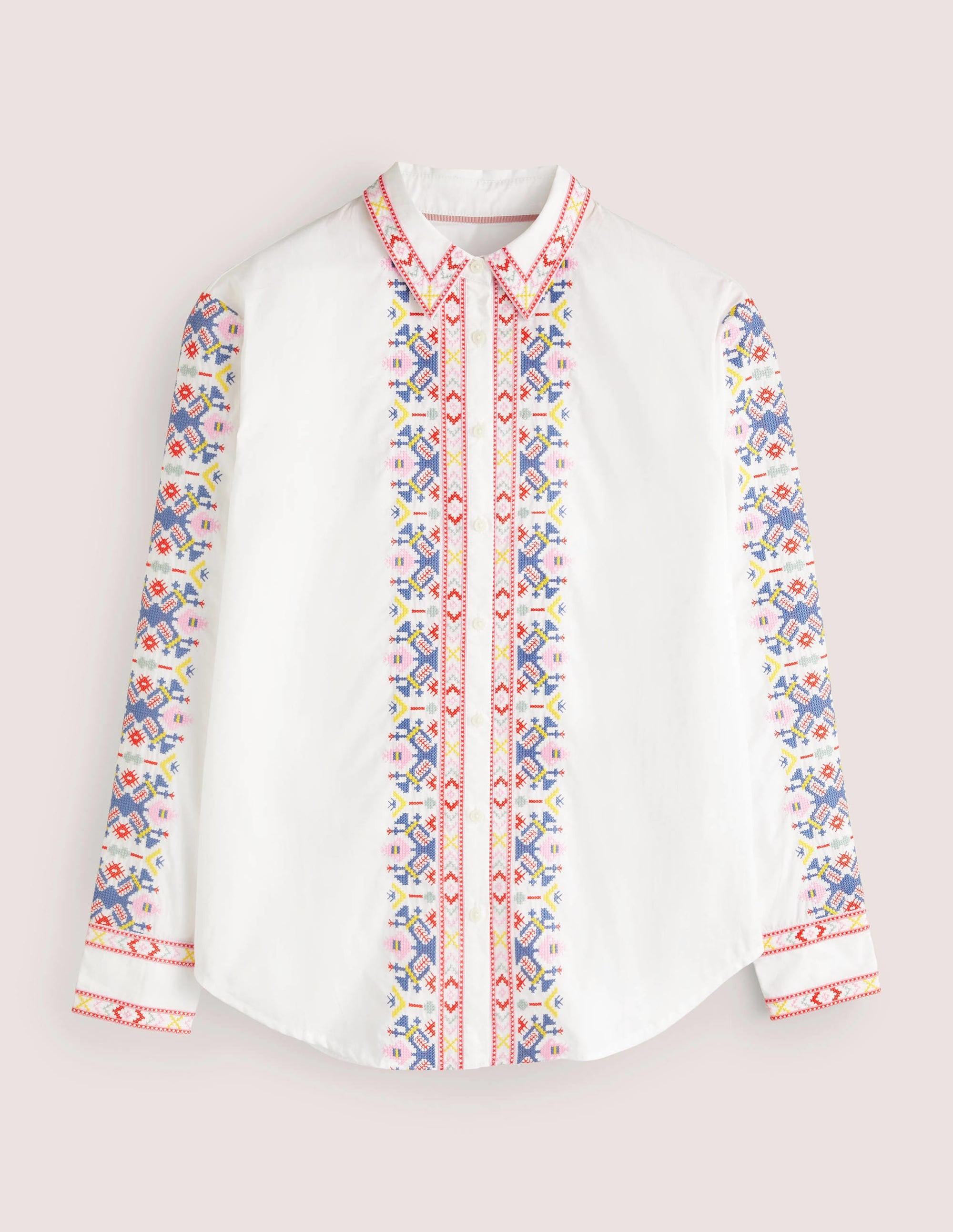 Relaxed Cotton Shirt-White, Embroidered - Image 5