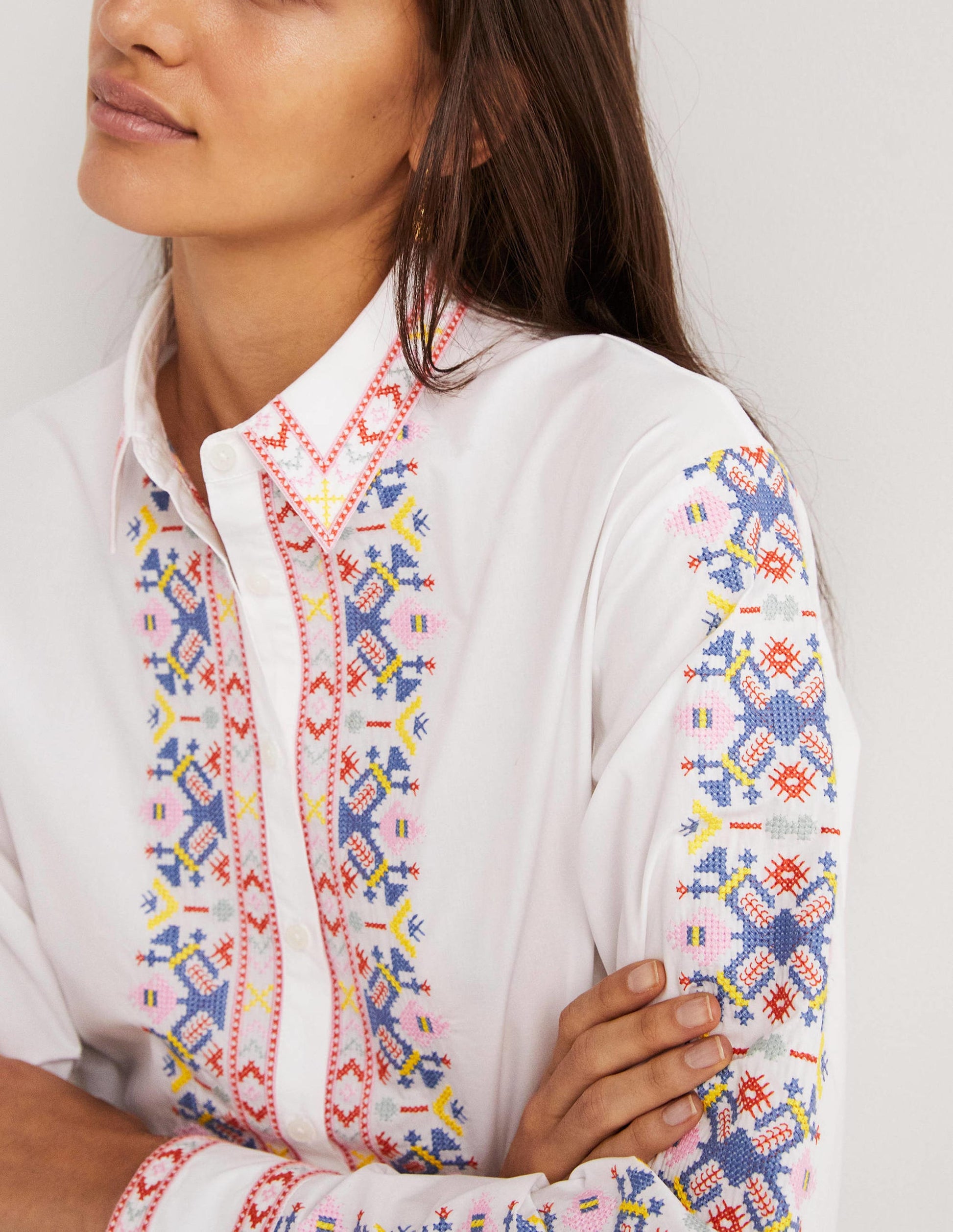 Relaxed Cotton Shirt-White, Embroidered-2