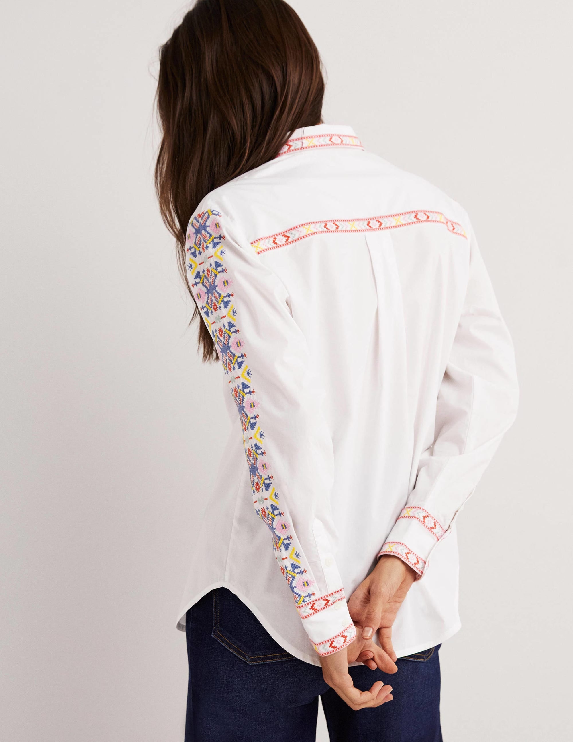 Relaxed Cotton Shirt-White, Embroidered - Image 3