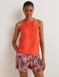 Neckholder-Top aus Leinen-Tigerlilienorange