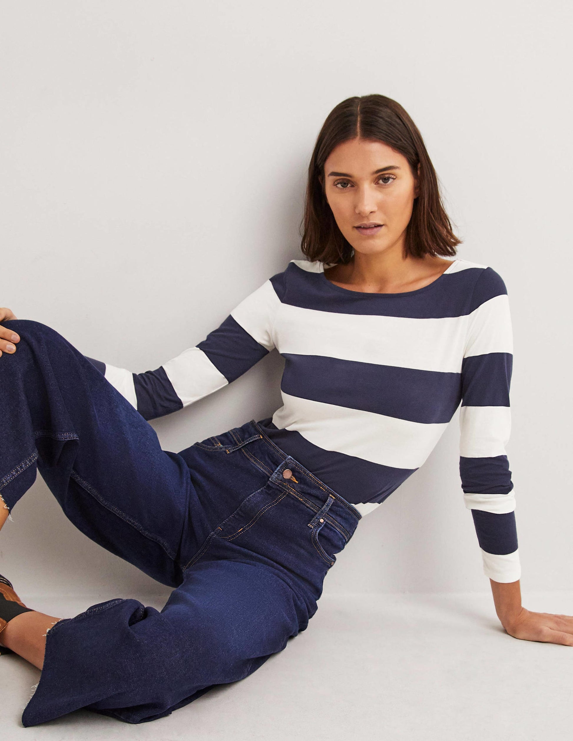 Ella Breton-Shirt mit langen Ärmeln-Französisches Navy/Naturweiß, Breite Streifen-1