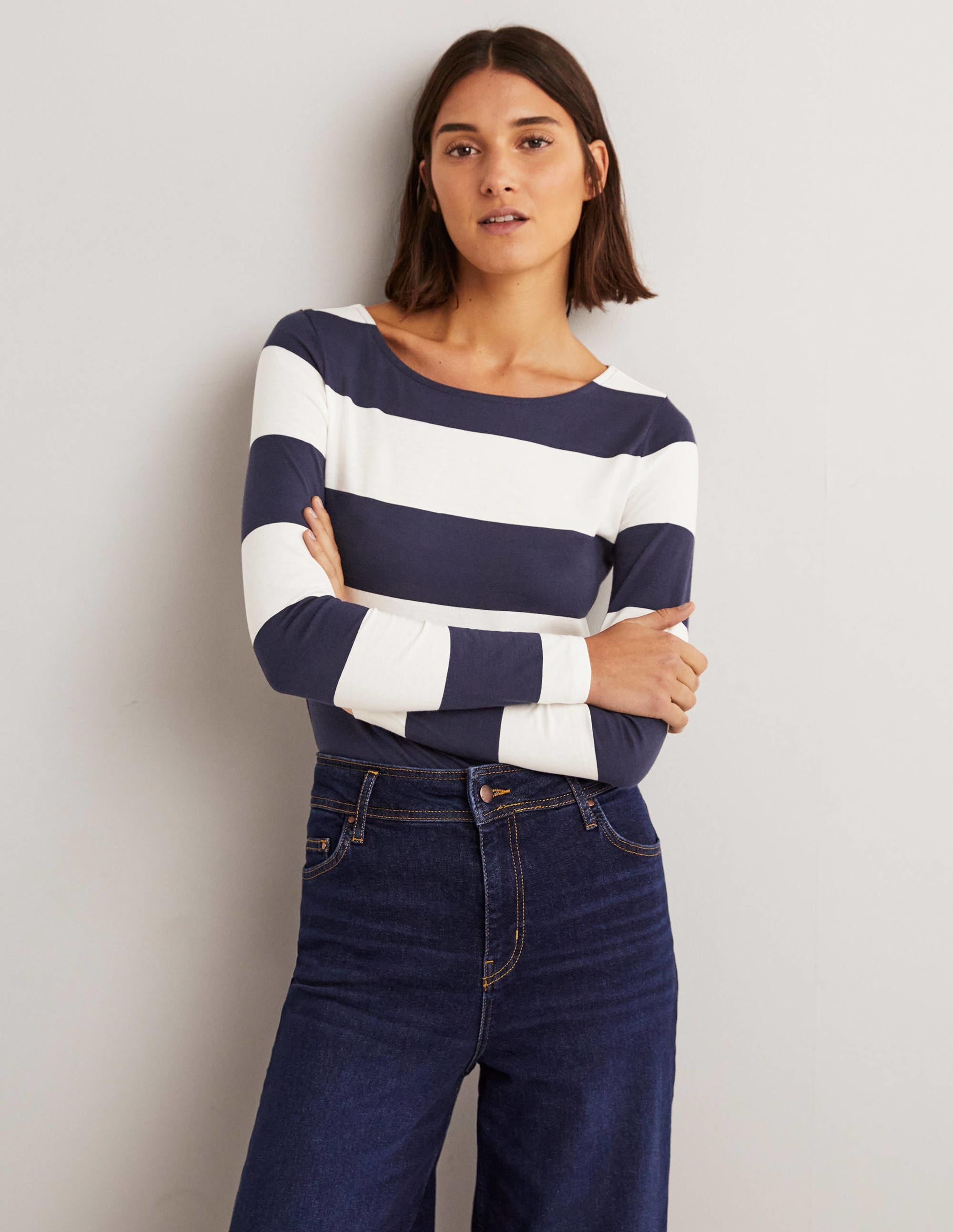Ella Breton-Shirt mit langen Ärmeln-Französisches Navy/Naturweiß, Breite Streifen - Image 4