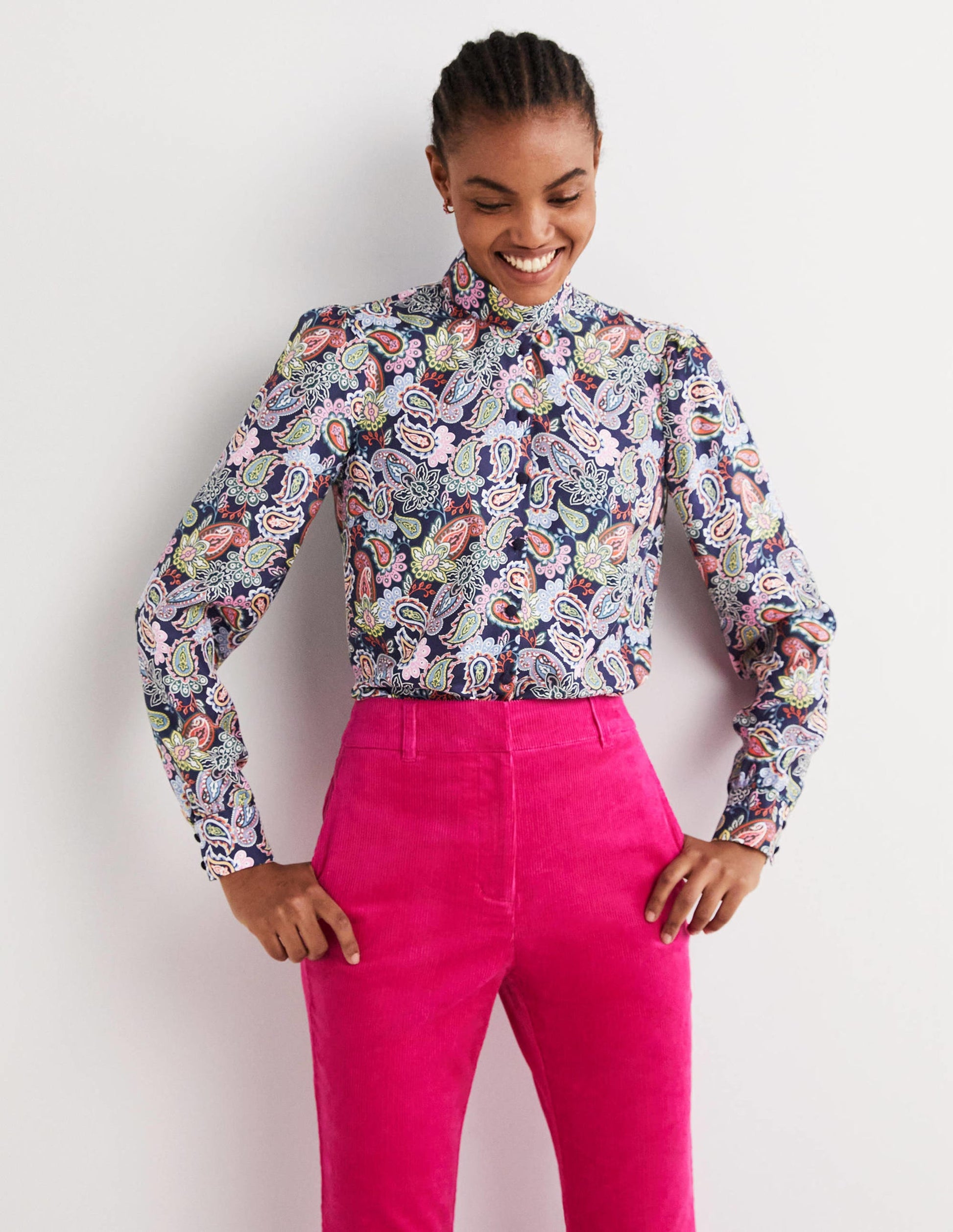 Schluppenbluse aus Seide-Navy, Paisleymuster-1