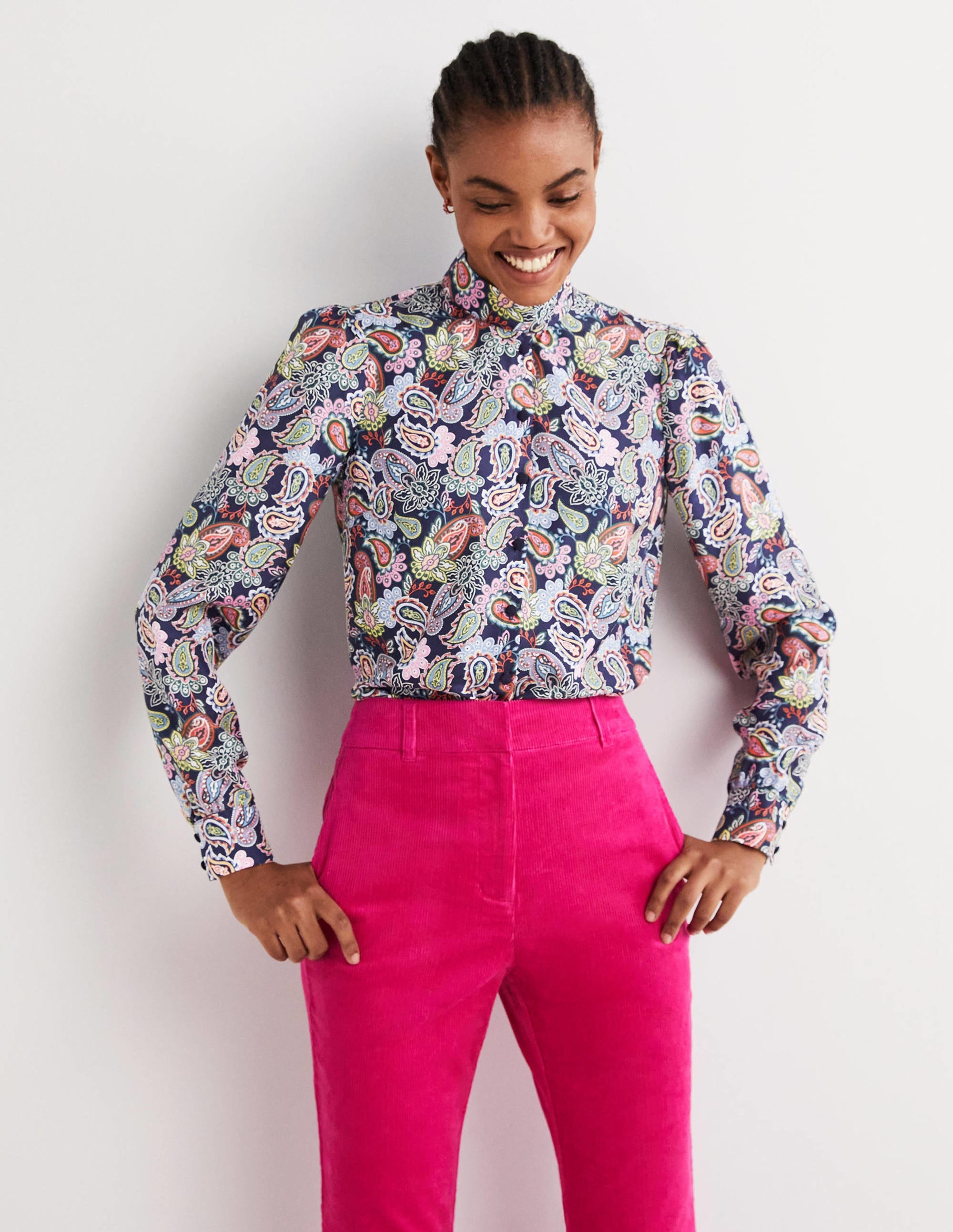 Schluppenbluse aus Seide-Navy, Paisleymuster - Image 1