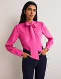 Silk Tie Neck Blouse-Wild Watermelon Pink