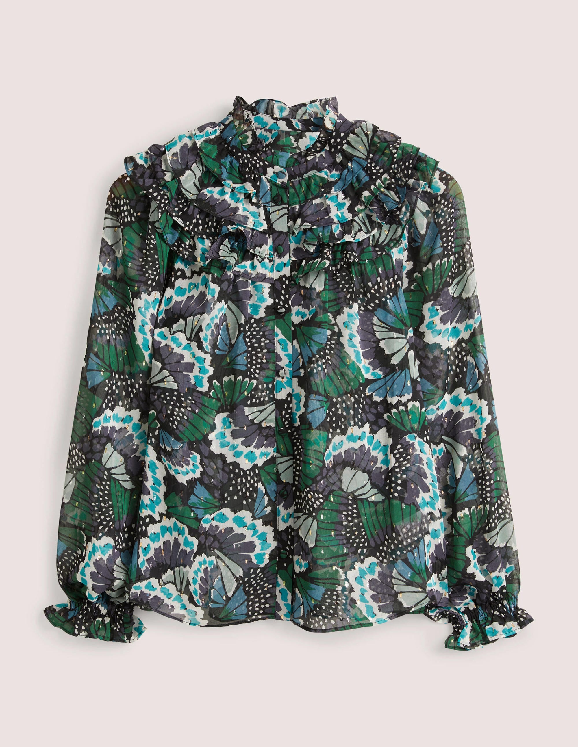 Chemise à col volanté-Noir, motif Petal Stamp - Image 5