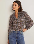 Ruffle Neck Shirt-Black, Prairie Garden