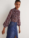Ruffle Neck Shirt-Deep Mahogny, Prairie Garden