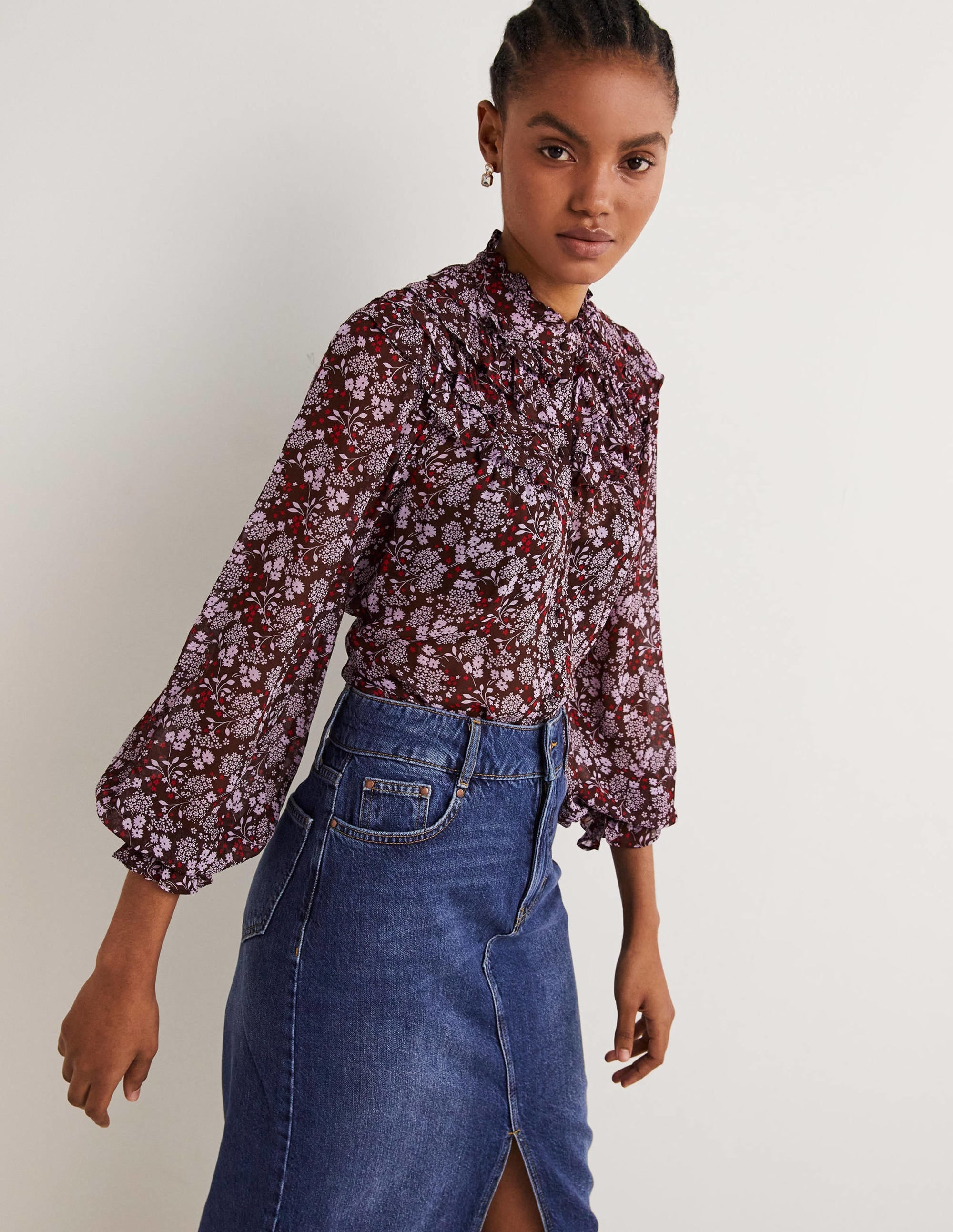 Ruffle Neck Shirt-Deep Mahogny, Prairie Garden - Image 1
