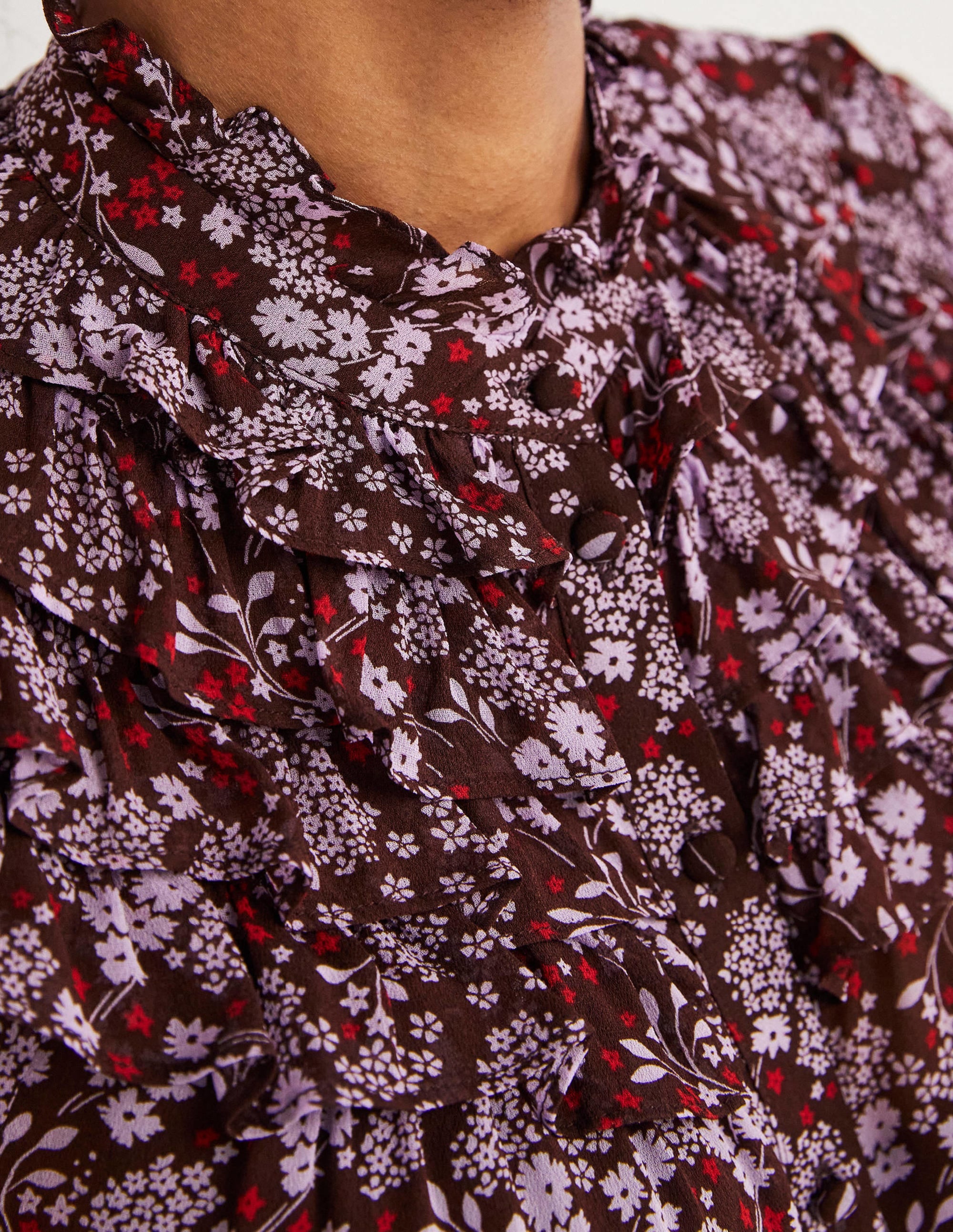Ruffle Neck Shirt-Deep Mahogny, Prairie Garden - Image 2