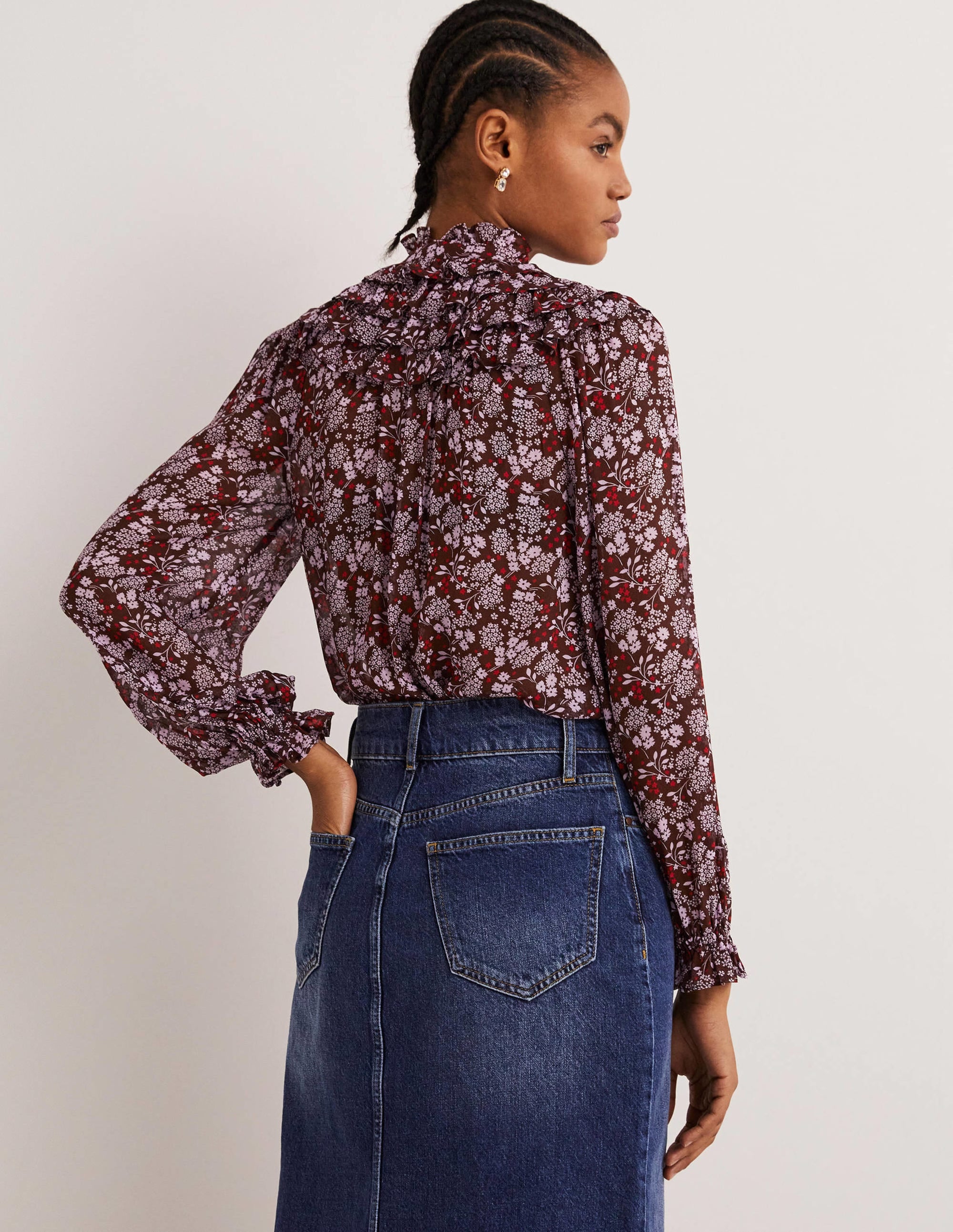 Ruffle Neck Shirt-Deep Mahogny, Prairie Garden - Image 3
