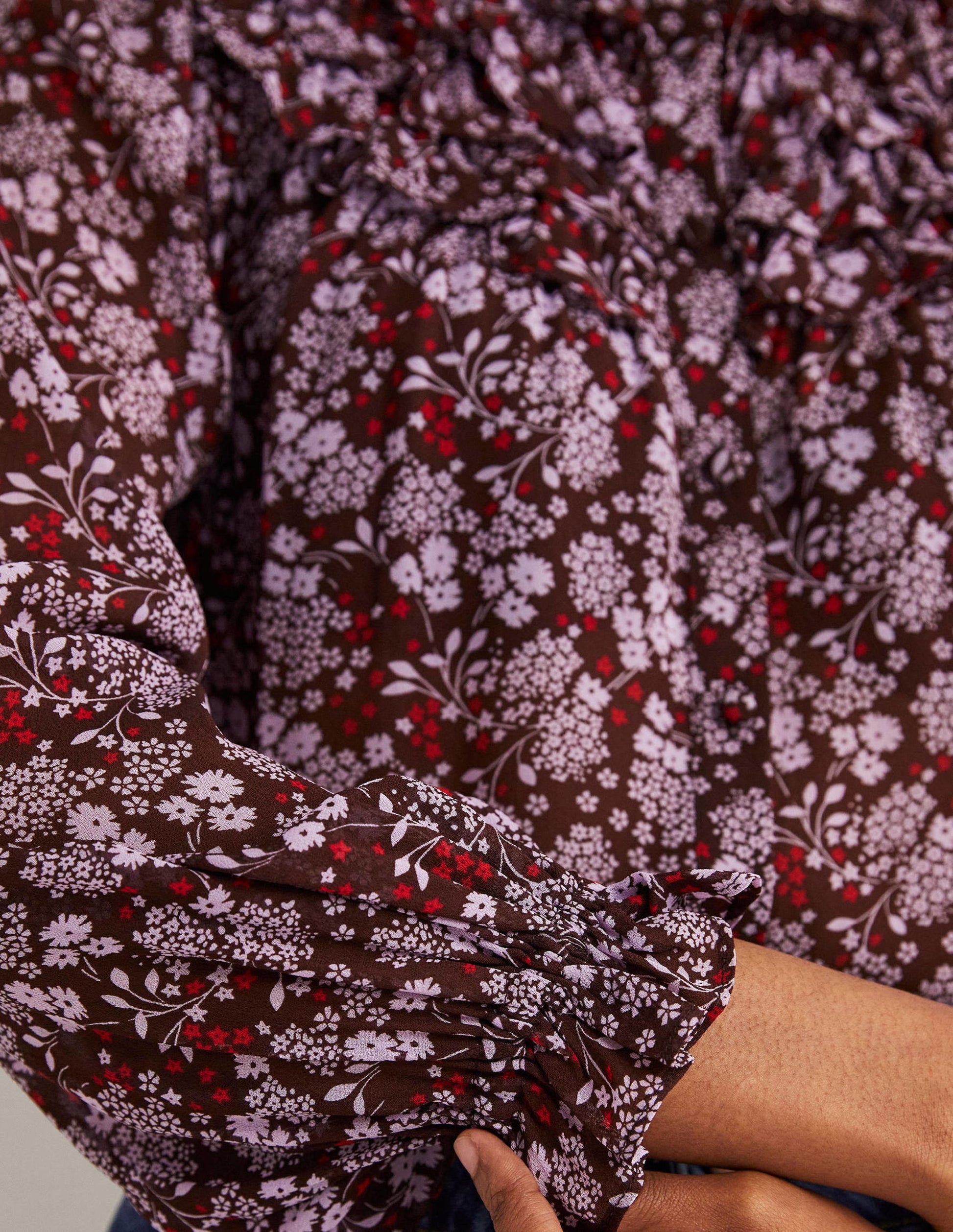 Ruffle Neck Shirt-Deep Mahogny, Prairie Garden-4